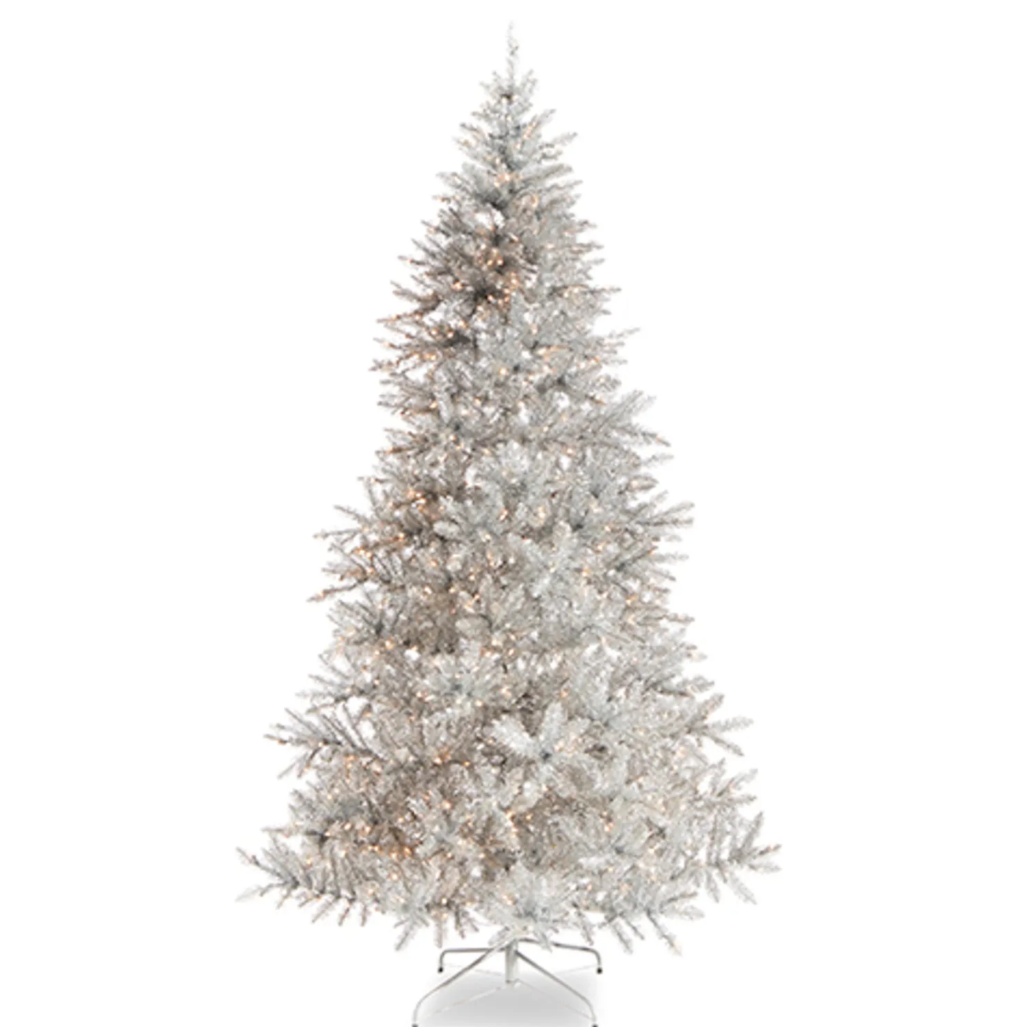 Raz 7.5' or 9' Silver Tinsel Christmas Tree with Forever Lit Clear Lights