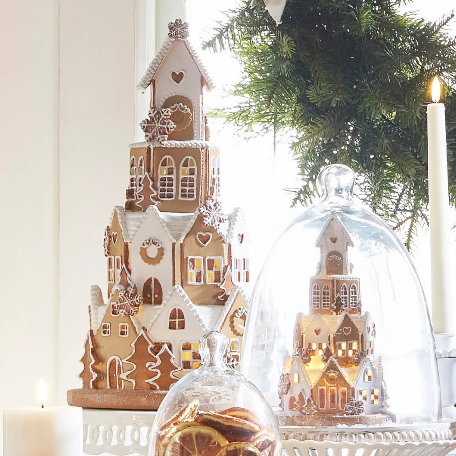 Raz 8.5" or 16" White Icing Lighted Round Christmas Gingerbread House Decoration