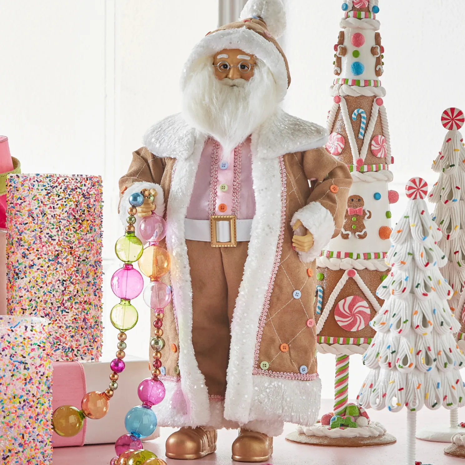 Raz 18" Pastel Gingerbread Santa Christmas Figure 4515536