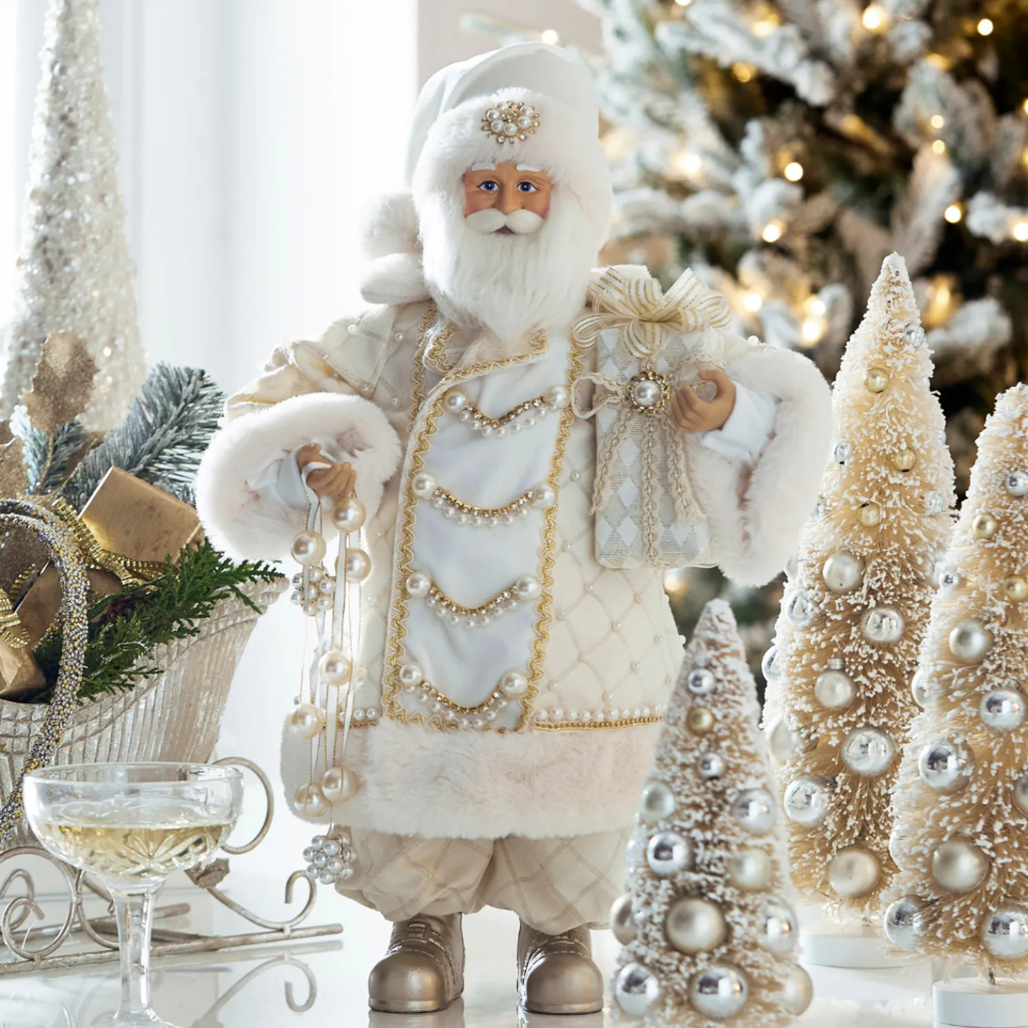 Raz 18" Pearl and Jewel Champagne Santa Christmas Figure 4415583