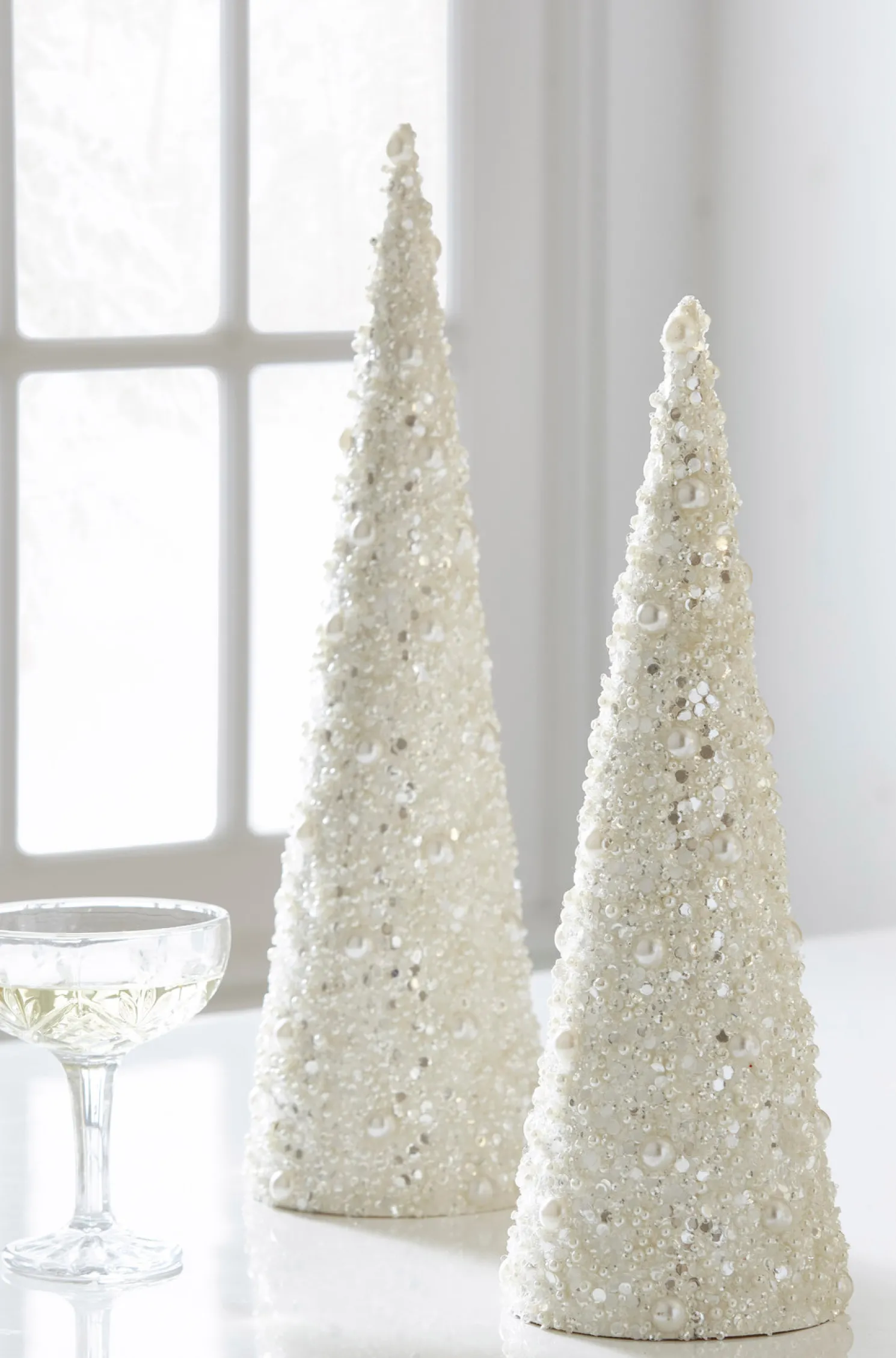 Raz 17" Pearl Cone Tree Christmas Decoration Set of 2 4406674