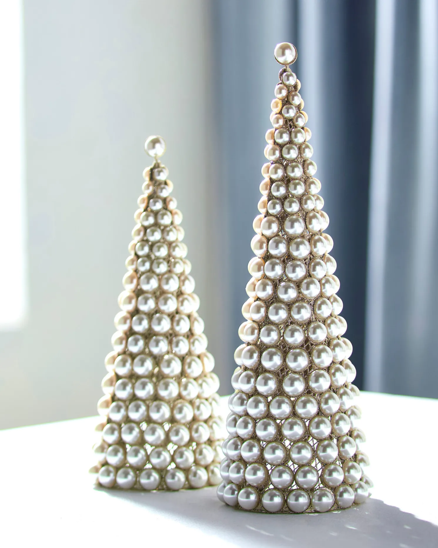 Raz 15.5" Pearl Cone Trees Christmas Decoration Set of 2 4316164