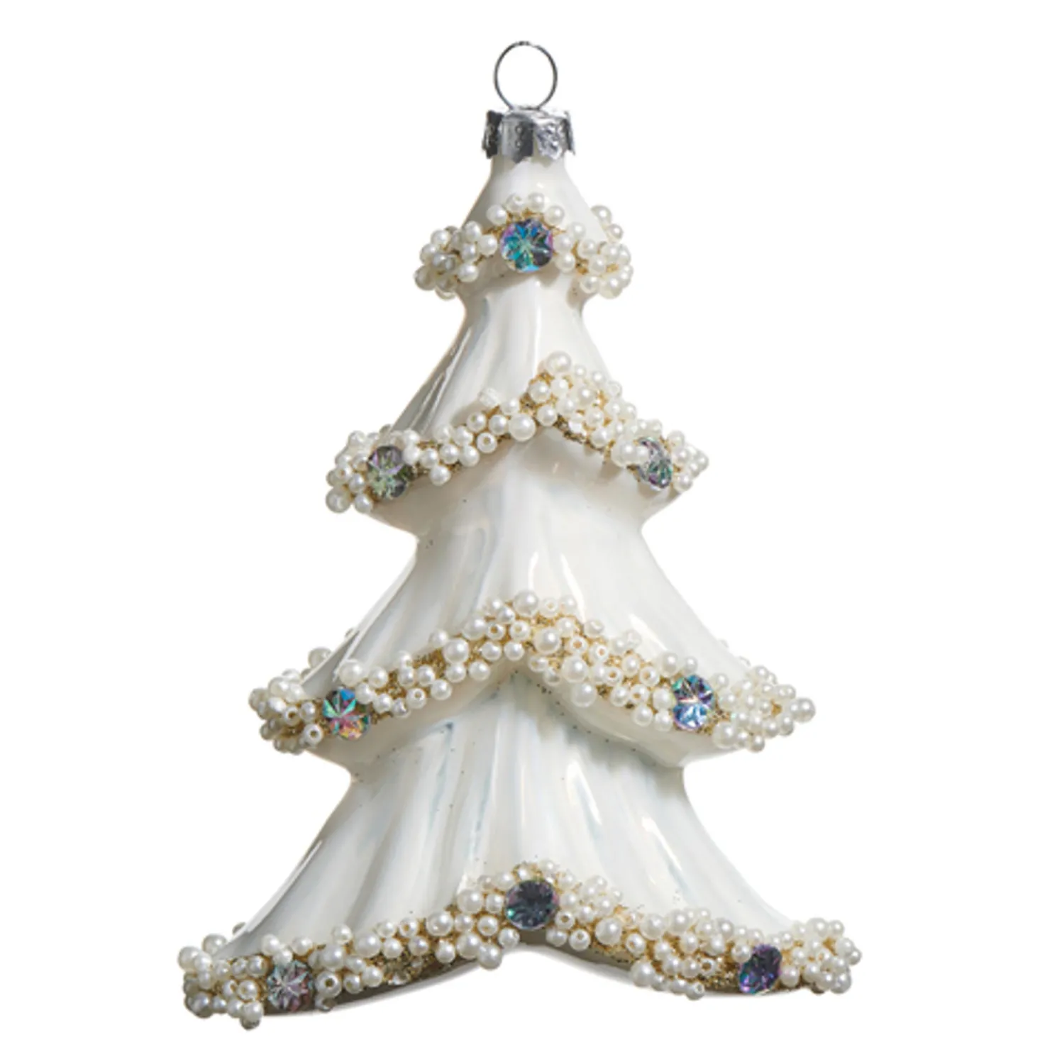 Raz 5" Pearl Trimmed Tree Glass Christmas Ornament 4522874