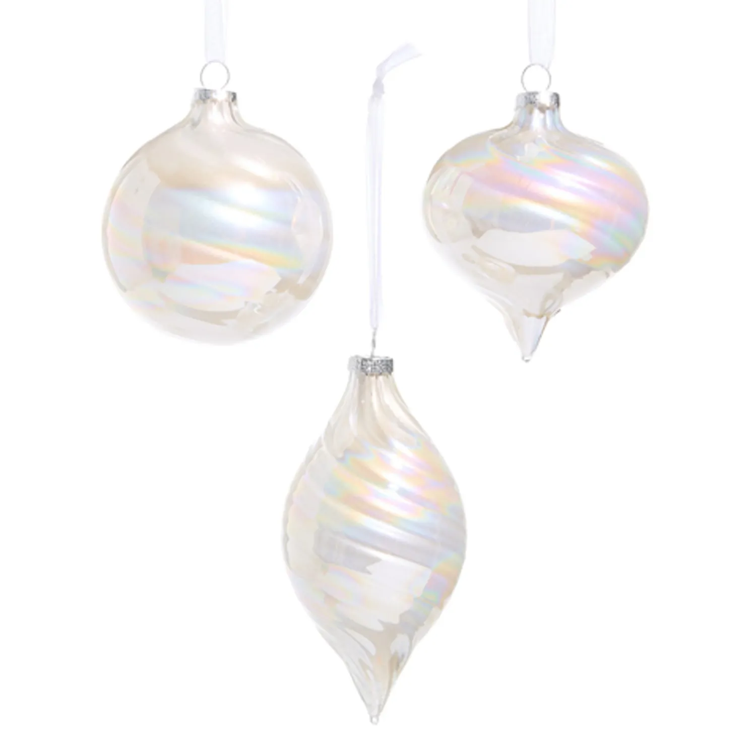 Raz 3" Pearlescent Swirl Glass Christmas Ornaments Set of 34523178