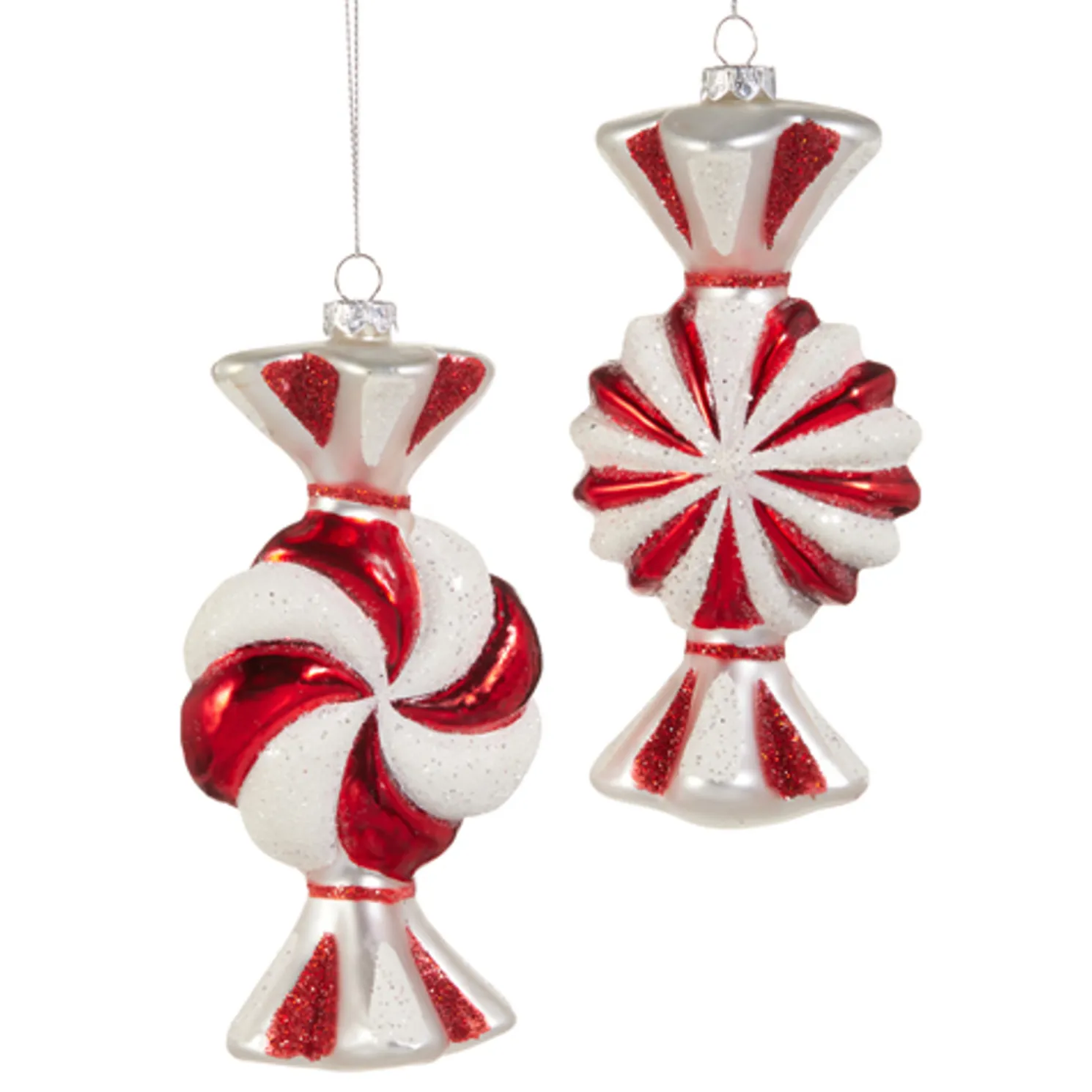 Raz 5.5" Peppermint Candy Glass Christmas Ornaments Set of 2 4520062