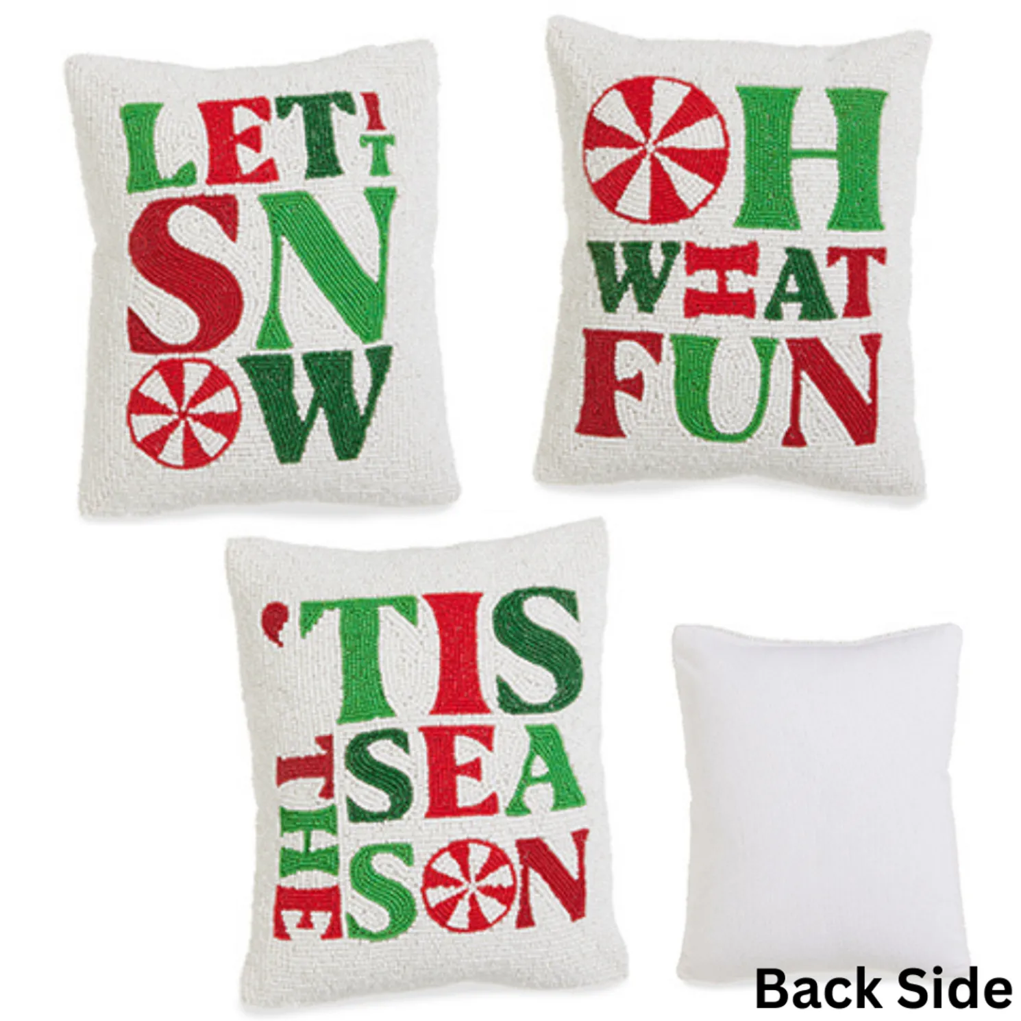 Raz 10" Peppermint Merrymaking Beaded Christmas Pillow 4556028