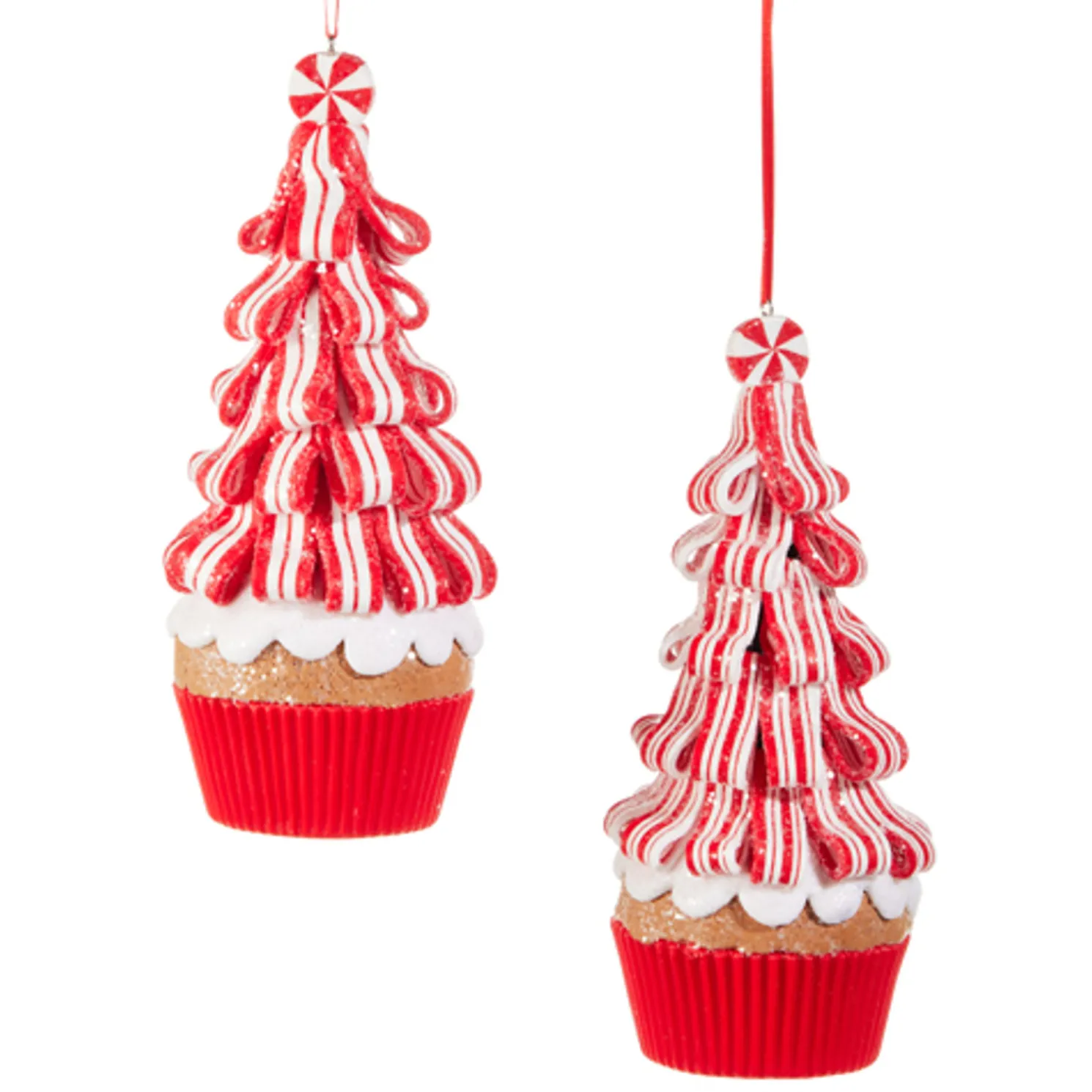Raz 6.75" Peppermint Ribbon Tree Christmas Ornament Set of 2 4516448