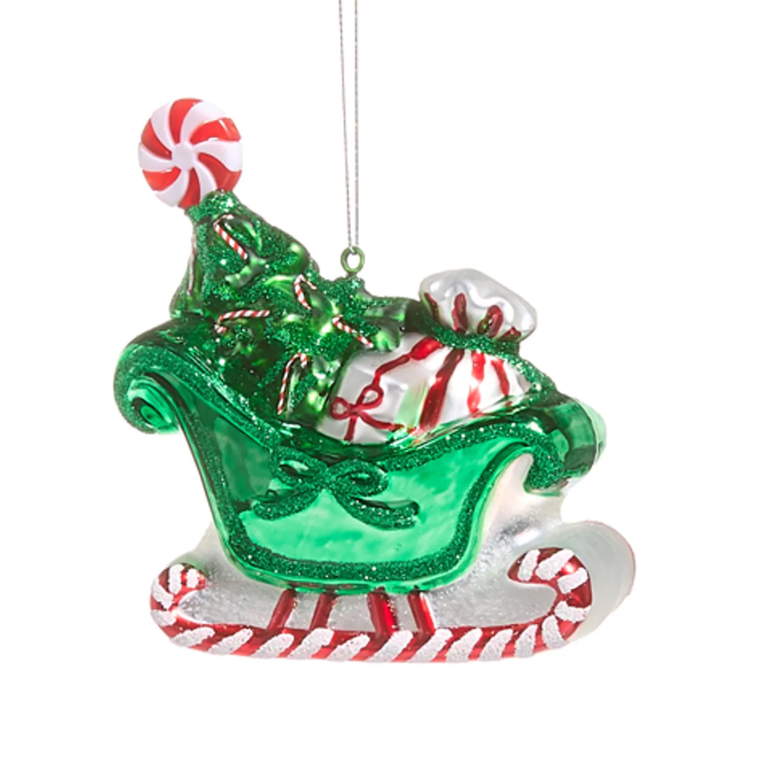 Raz 4.5" Peppermint Sleigh Glass Christmas Ornament 4524842