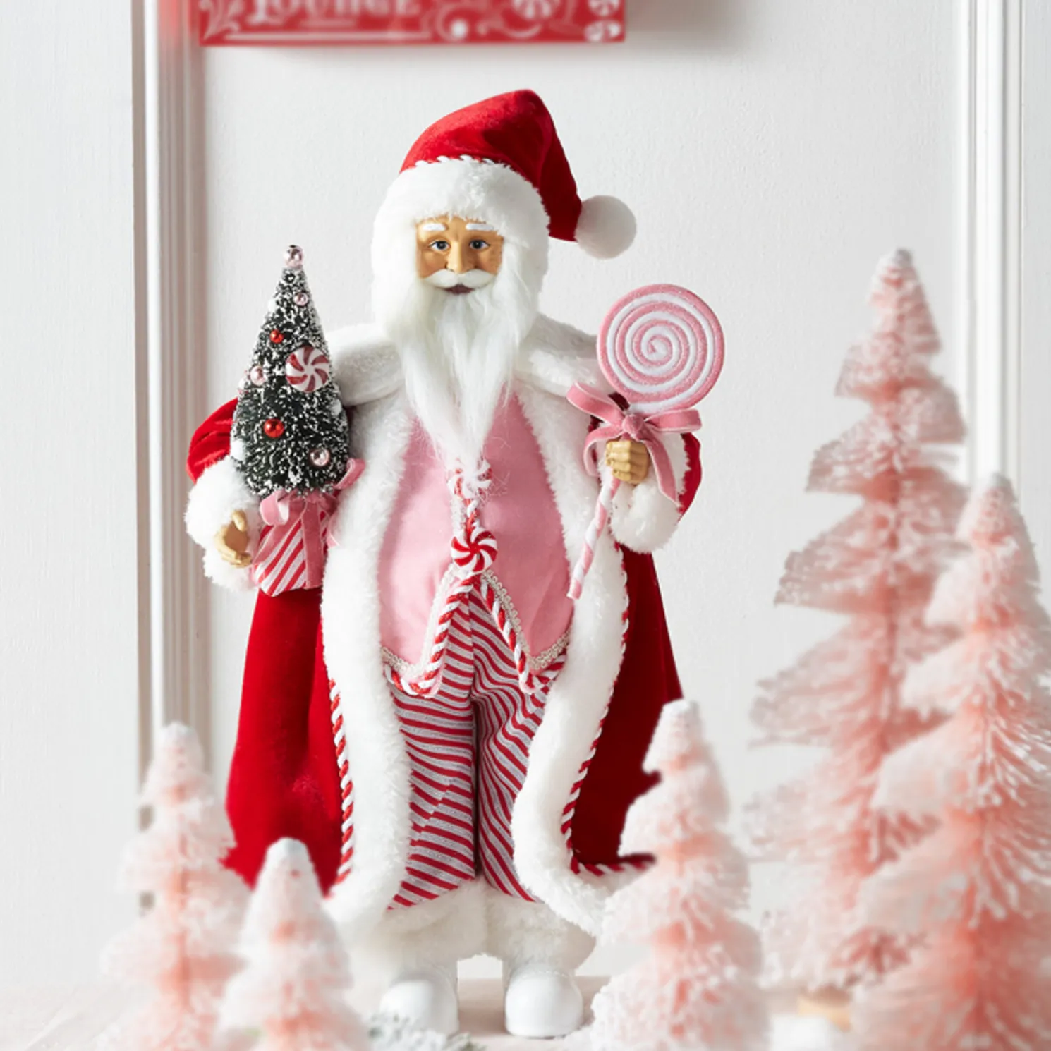 Raz 18" Peppermint Swirl Santa Christmas Figure with Pink Vest 4315531