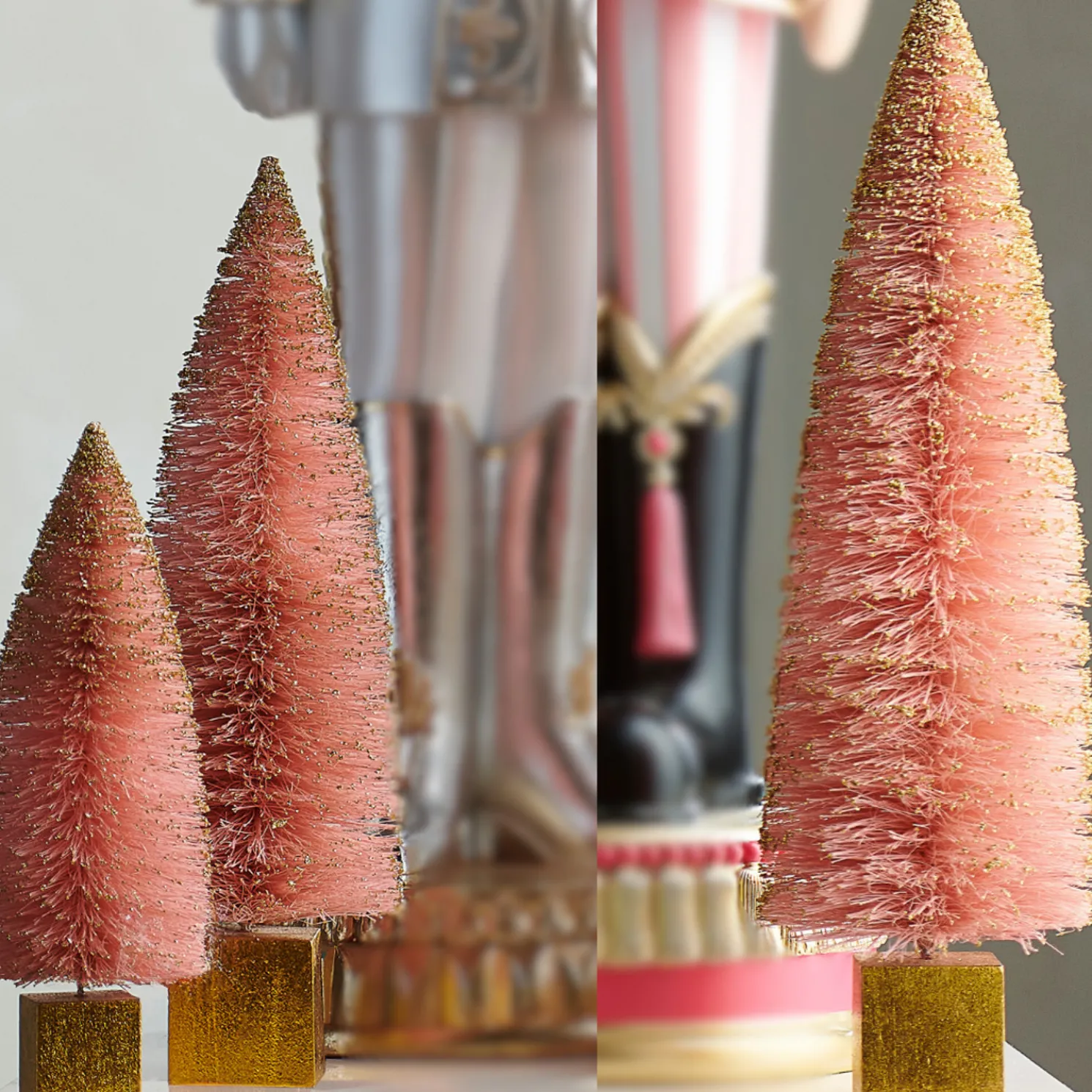 Raz 16.5" Pink and Gold Bottle Brush Christmas Tree Figure 4515555