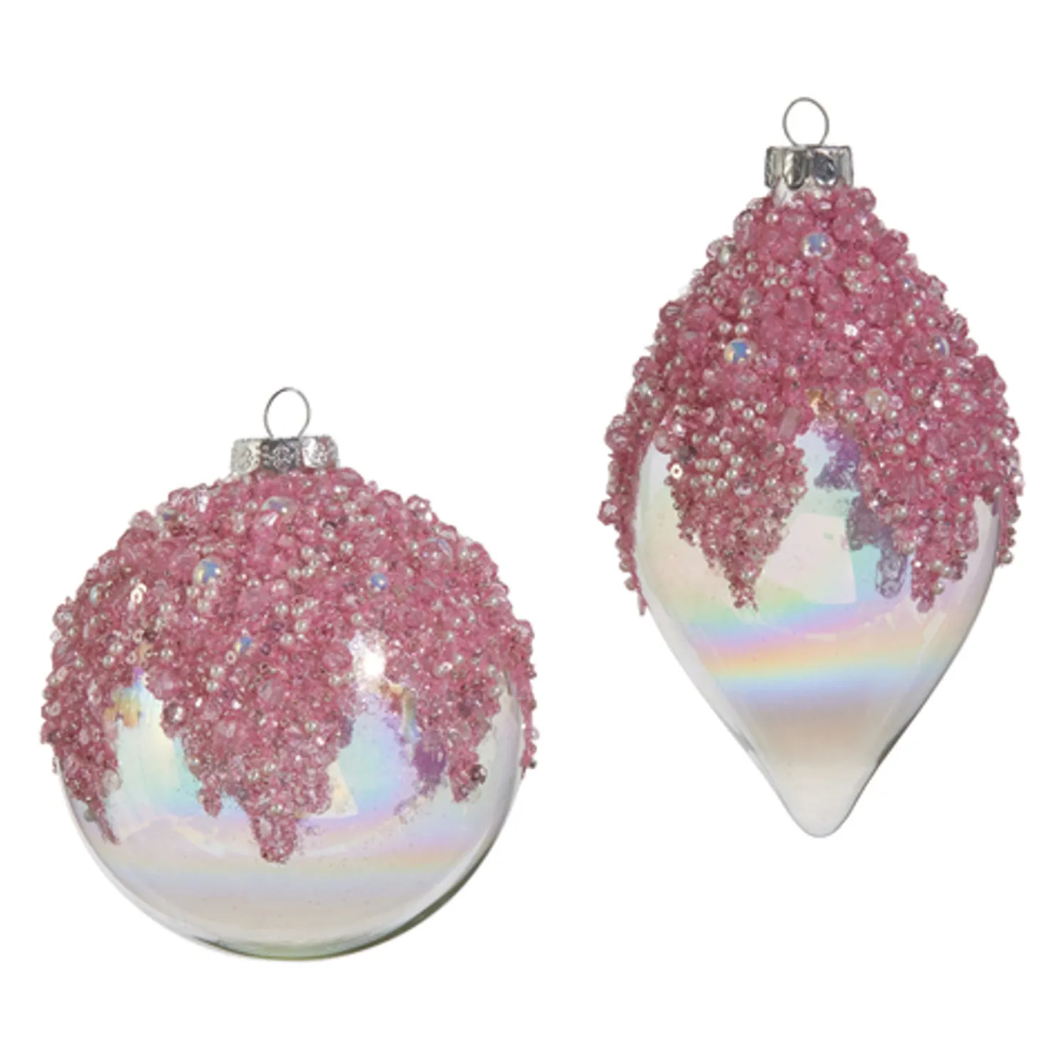 Raz 4" Pink Beaded Iridescent Glass Christmas Ornament 4422913