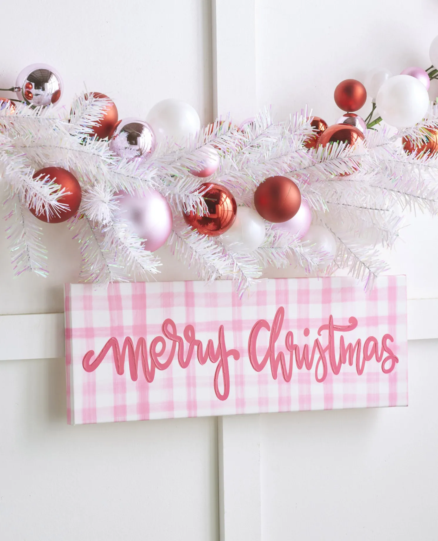 Raz 21.5" Pink Gingham Merry Christmas Christmas Sign 4457360