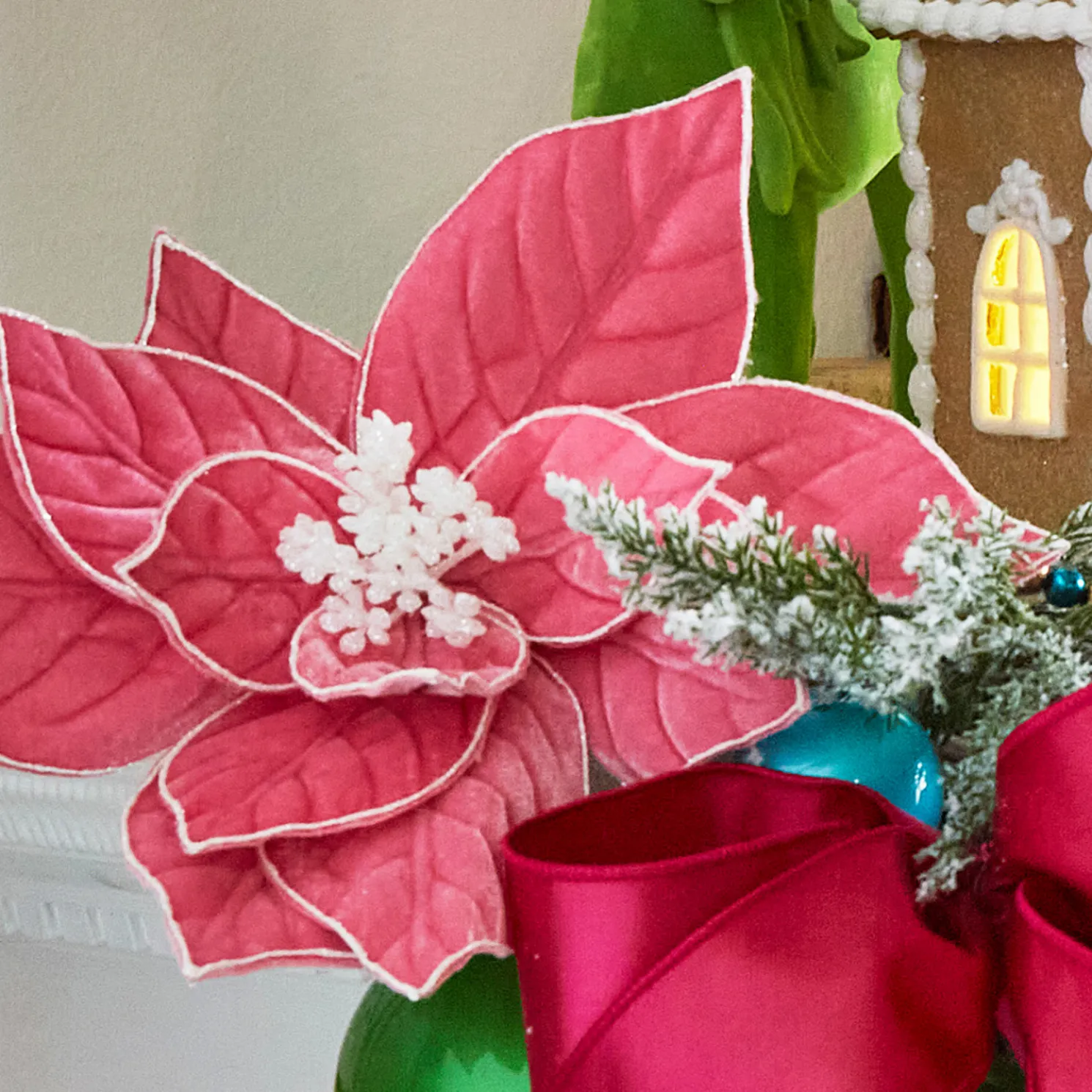 Raz 22" Pink Glitter Trim Poinsettia Christmas Tree Pick F4531083