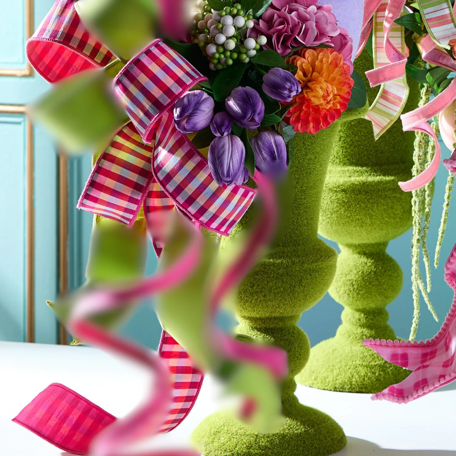 Raz 2.5" Pink Multicolor Gingham Wired Easter Ribbon R4527729