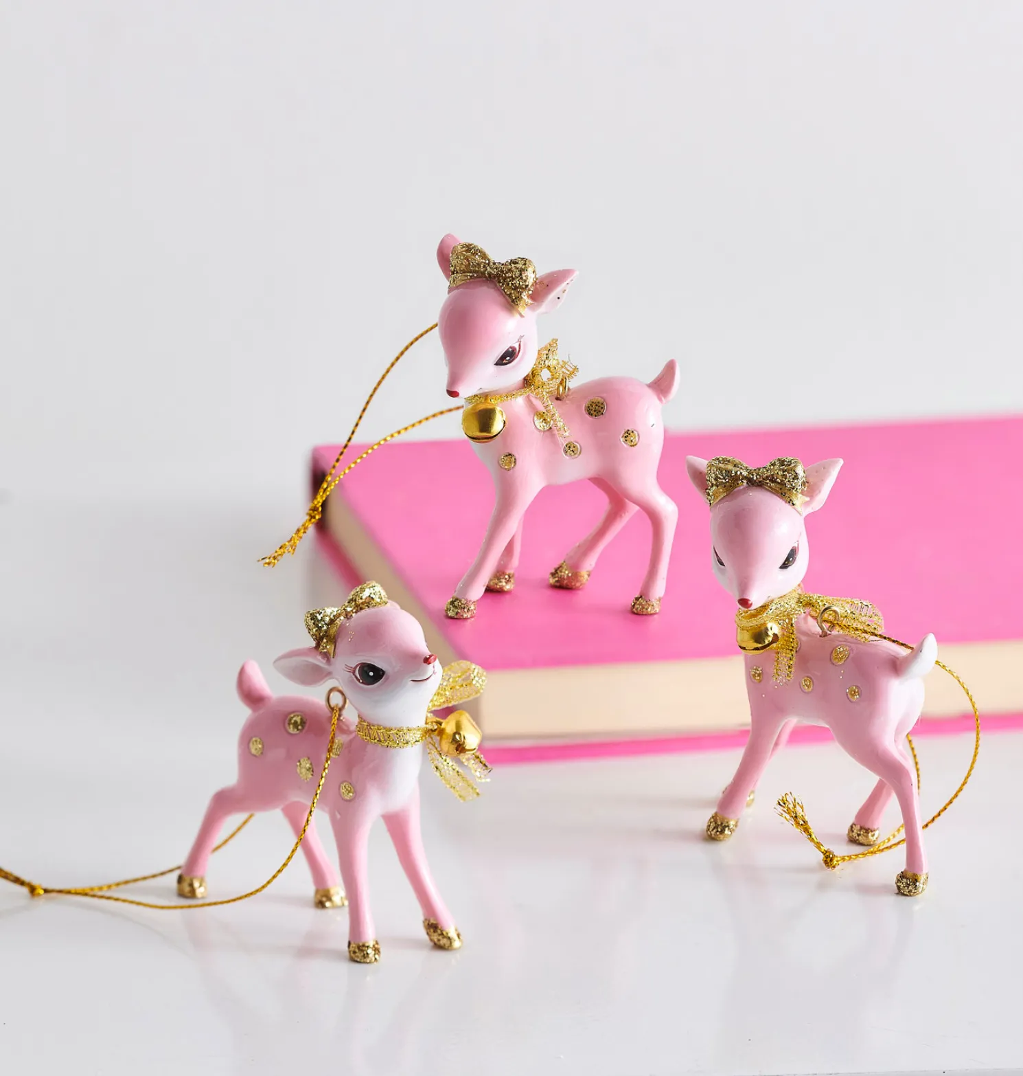 Raz 3" Pink Retro Deer Christmas Ornament Set Of 3 4457653