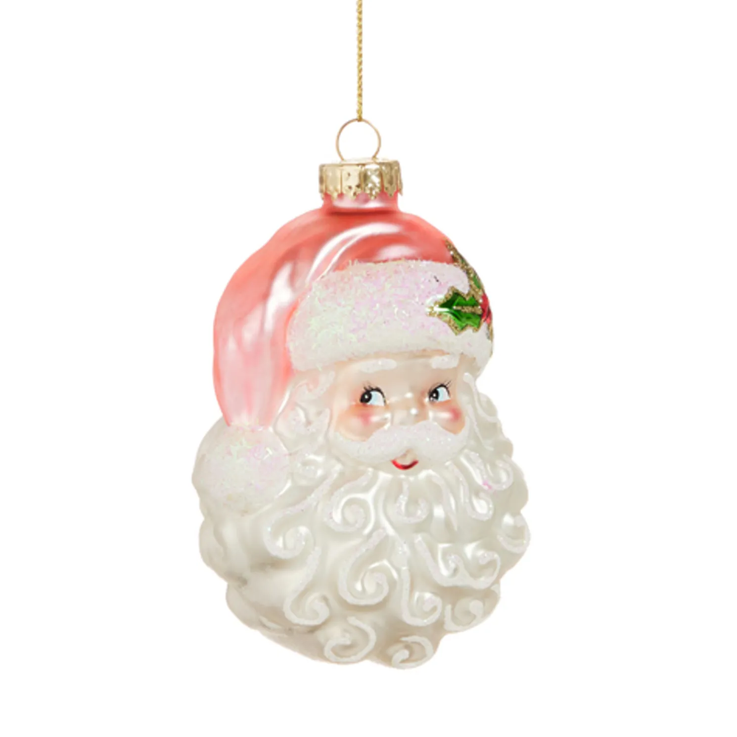 Raz 4" Pink Santa Head Glass Christmas Ornament 4552889