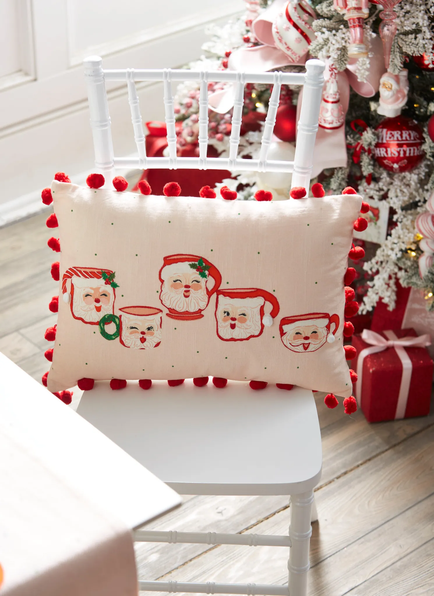 Raz 20" Pink Santa Mug Lumbar Christmas Pillow 4319326