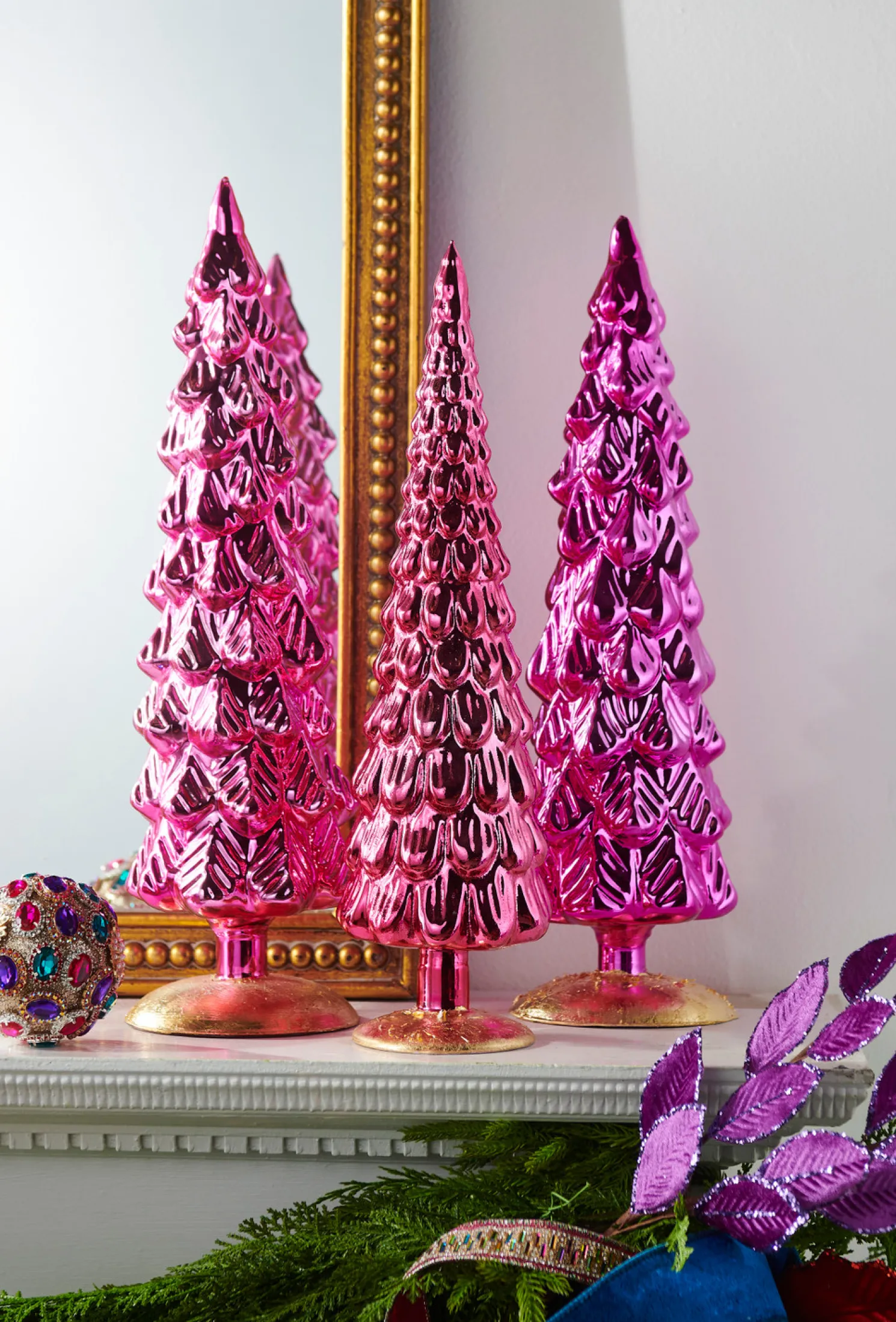 Raz 18" Pink Tone Glass Christmas Trees Decoration 4523176