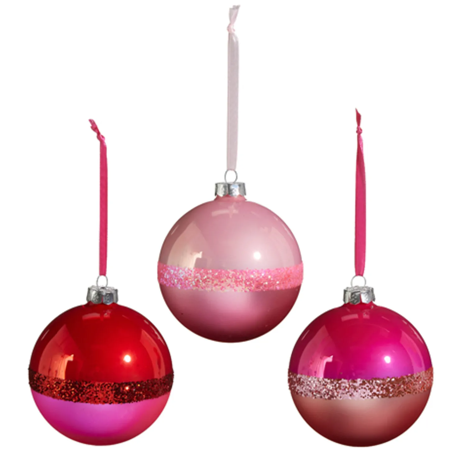 Raz 4" Pink Two Tone Glass Ball Christmas Ornament Set of 3 4422978