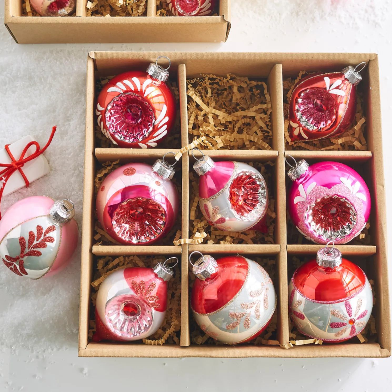 Raz 3" Pink Vintage Glass Christmas Ornaments Box of 9 4422850
