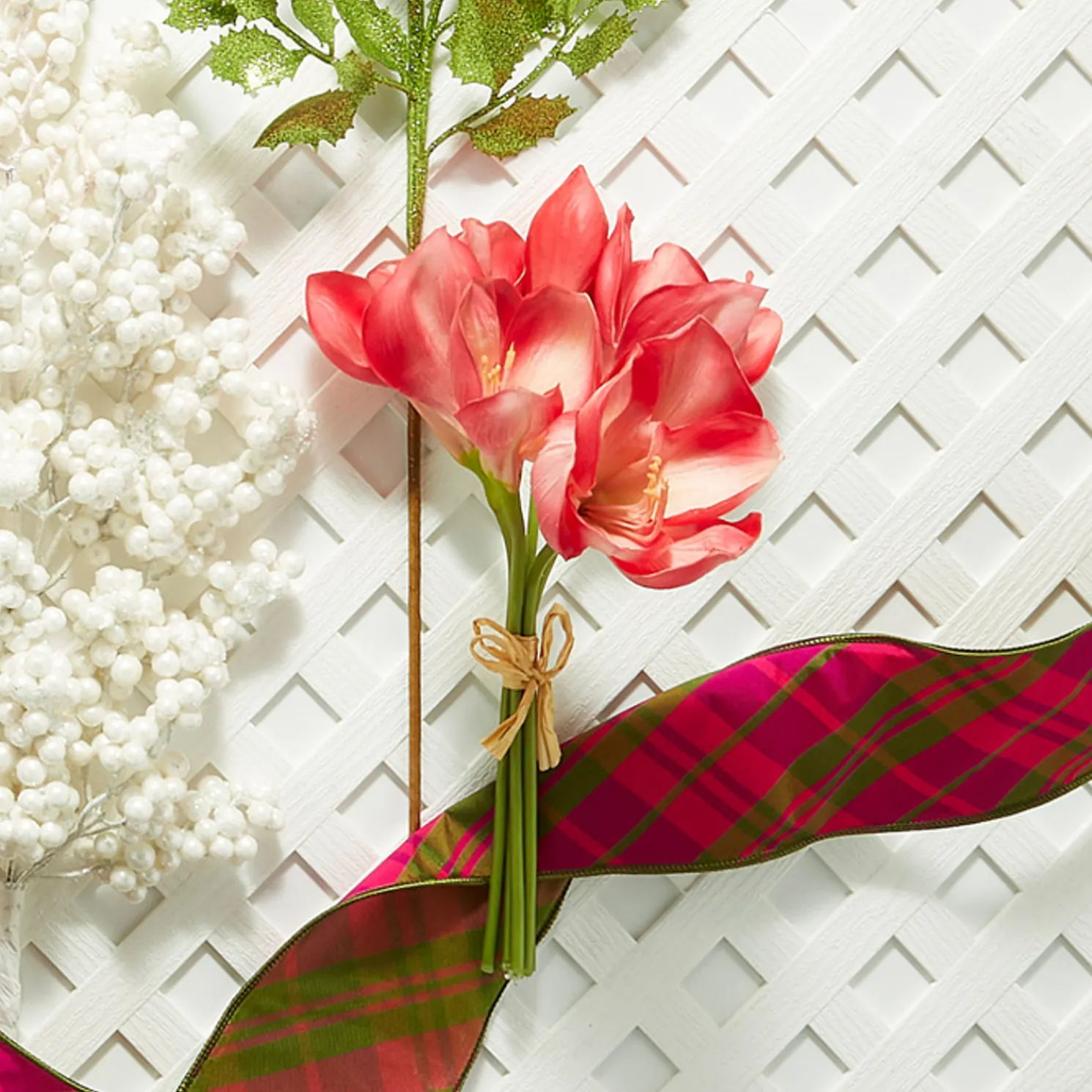 Raz 12.5" Real Feel Pink Amaryllis Bundle Christmas Tree Accessory F4302309