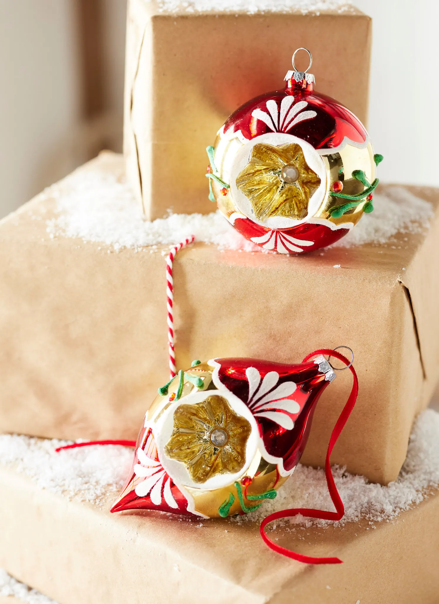 Raz 3" Red and Gold Vintage Glass Christmas Ornament 4320019