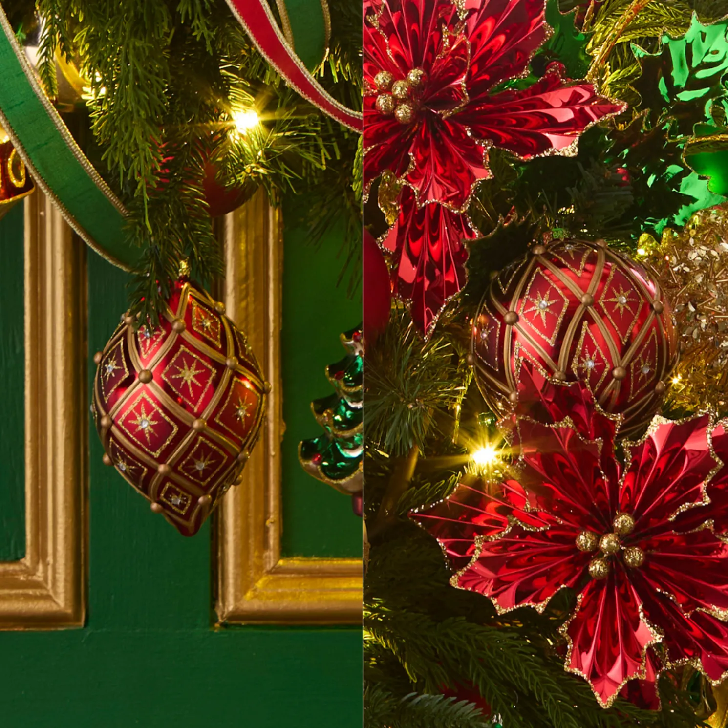 Raz 4" Red and Gold Deco Glass Christmas 4524884