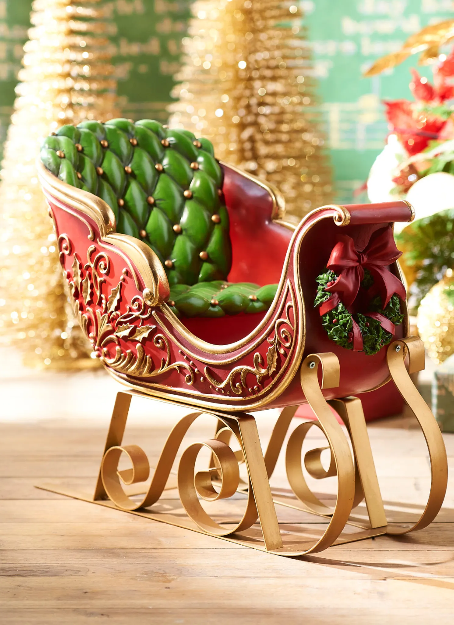 Raz 22" Red and Gold Metal Sleigh Christmas Figure 4310180