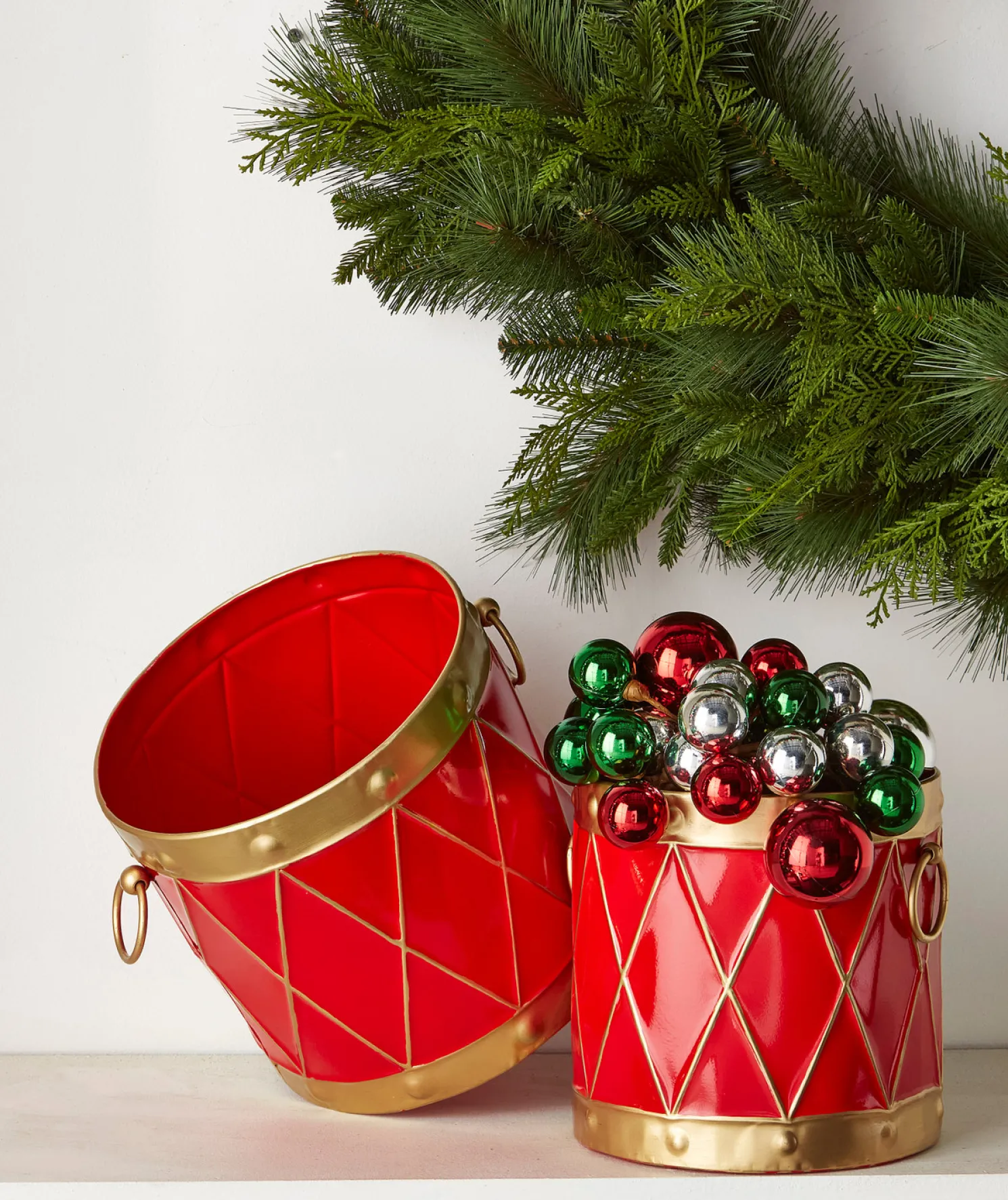 Raz 10.5" Red and Gold Drum Christmas Container Decoration 4425918