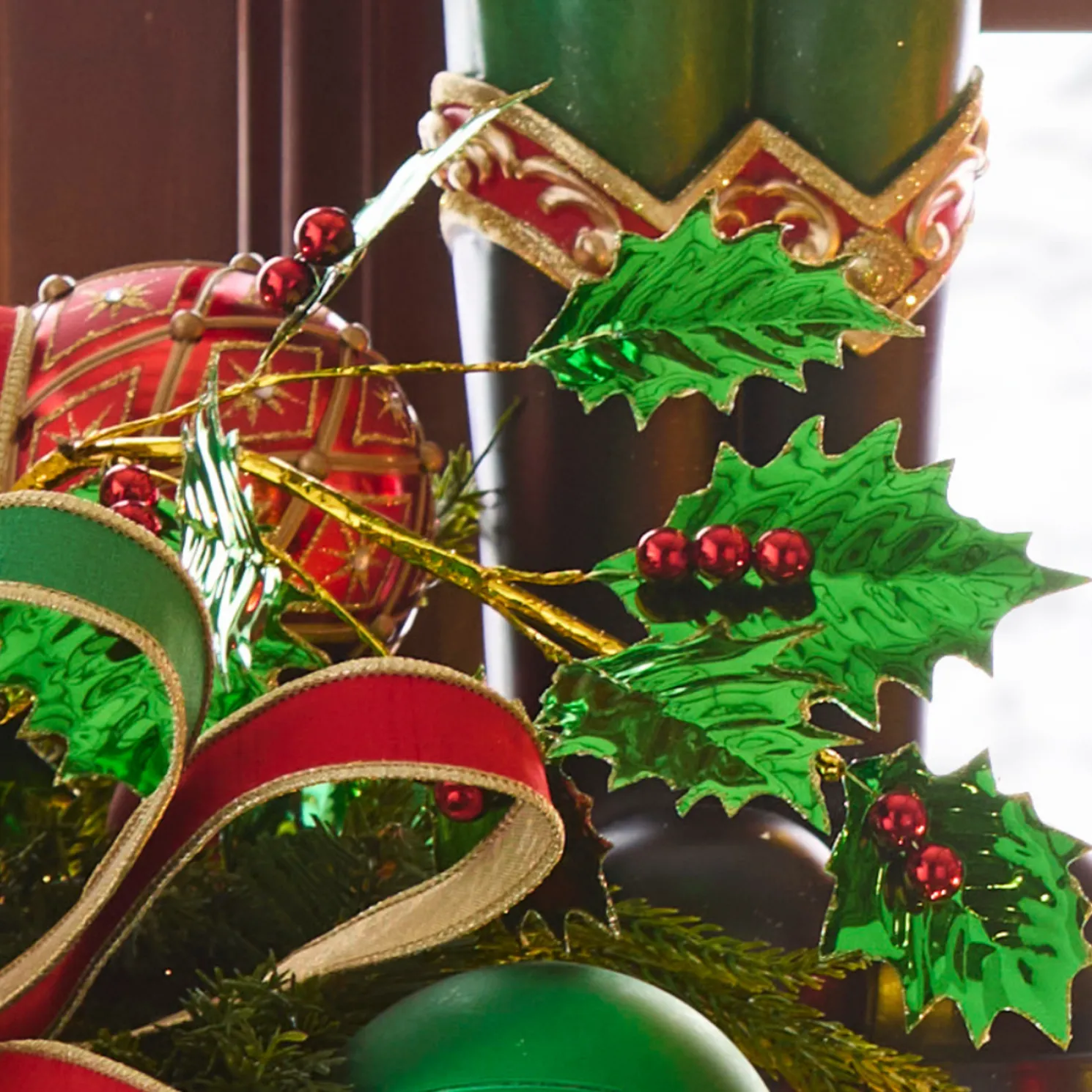 Raz 24.5" Red and Green Foil Holly Christmas Tree Spray F4502413