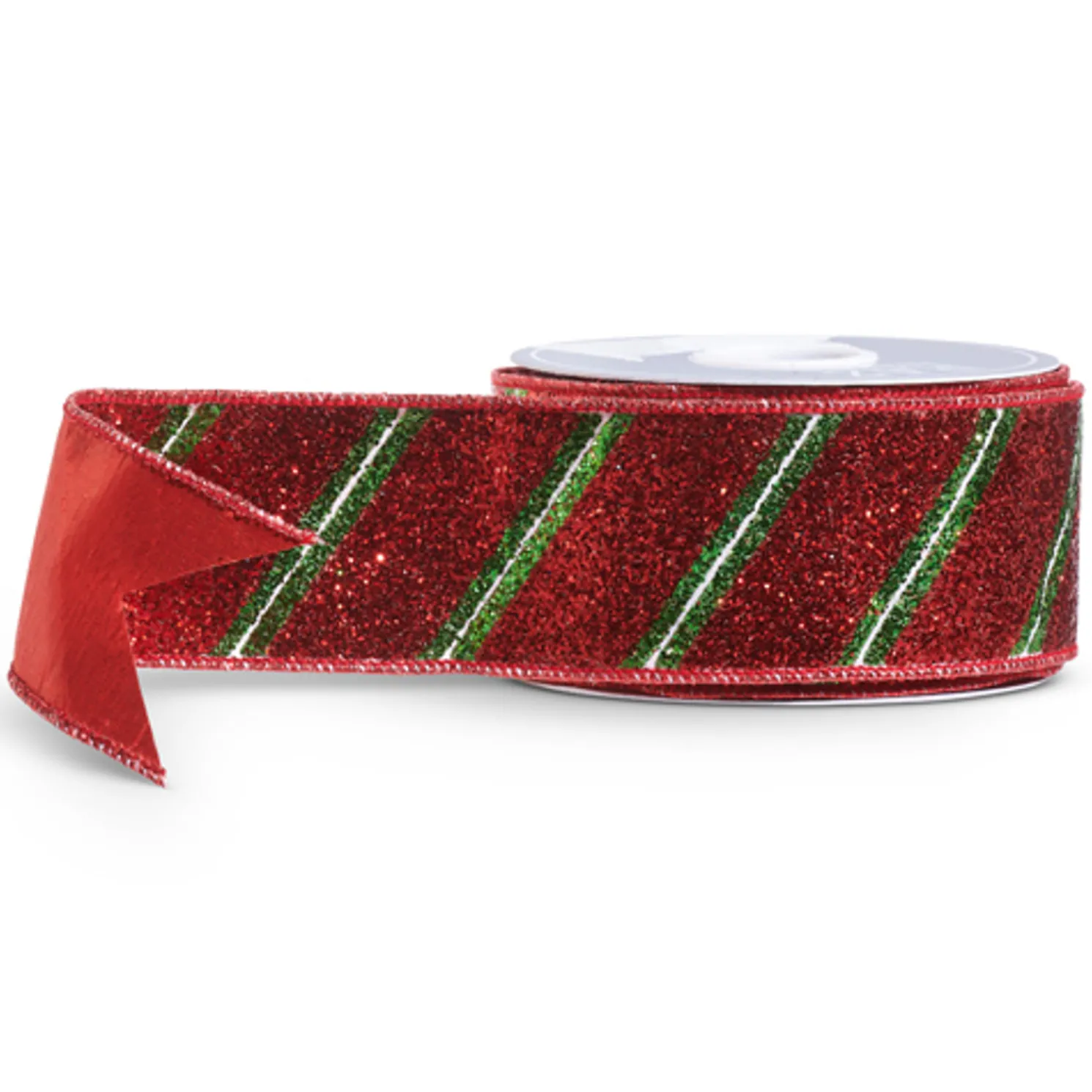 Raz 2.5" Red and Green Striped Wired Christmas Ribbon R4471785