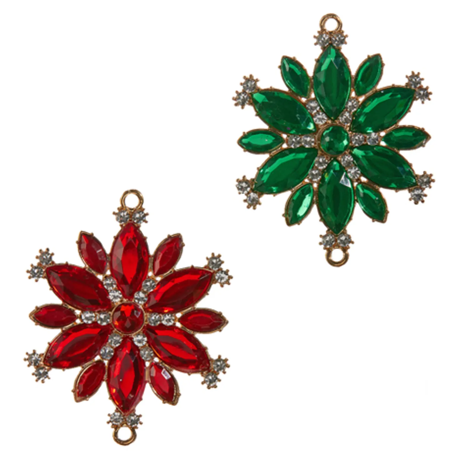 Raz 3.25" Red and Green Jeweled Snowflake Christmas Ornament Set of 2 4416238