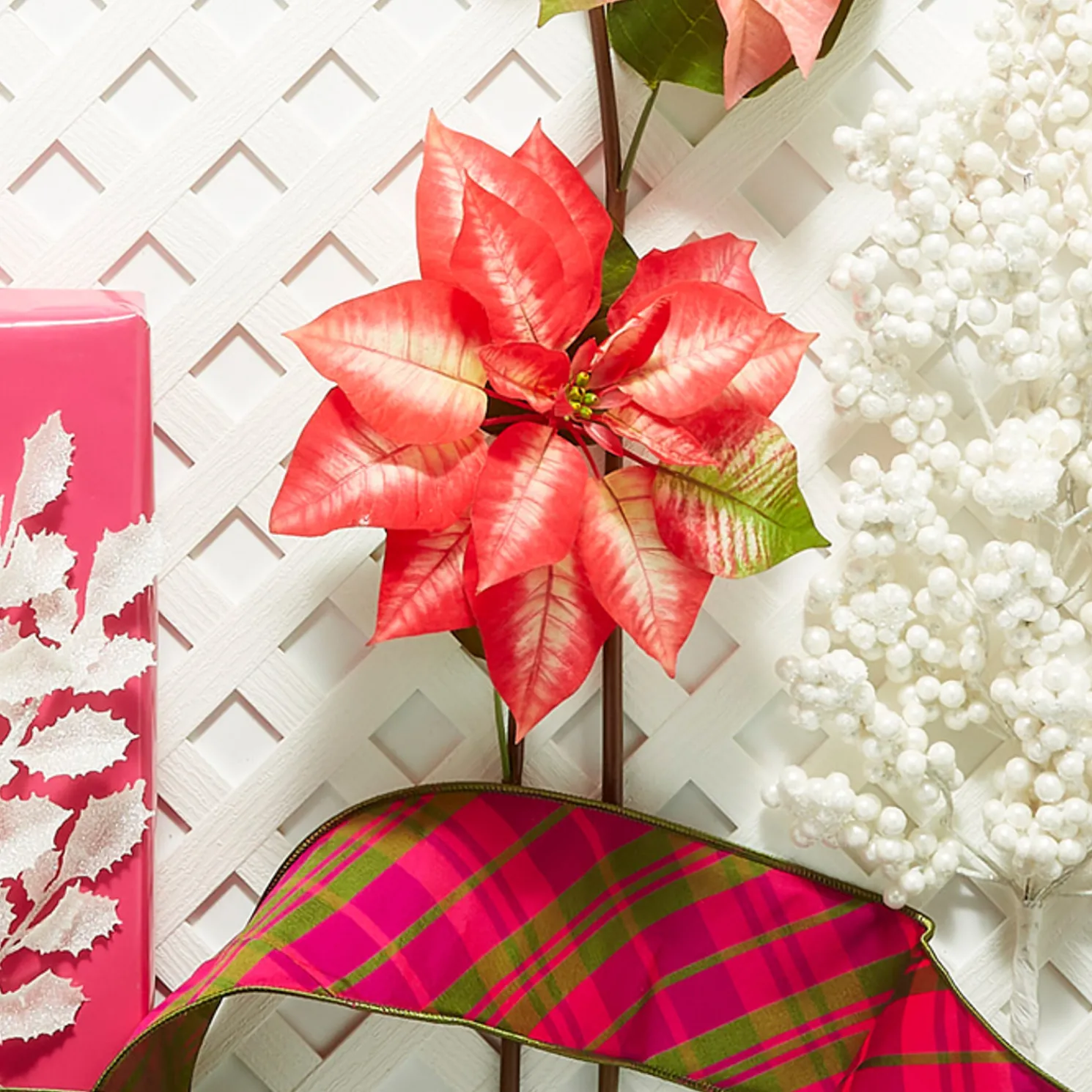 Raz 24.5" Red and Pink Poinsettia Stem Christmas Tree Pick F4341706