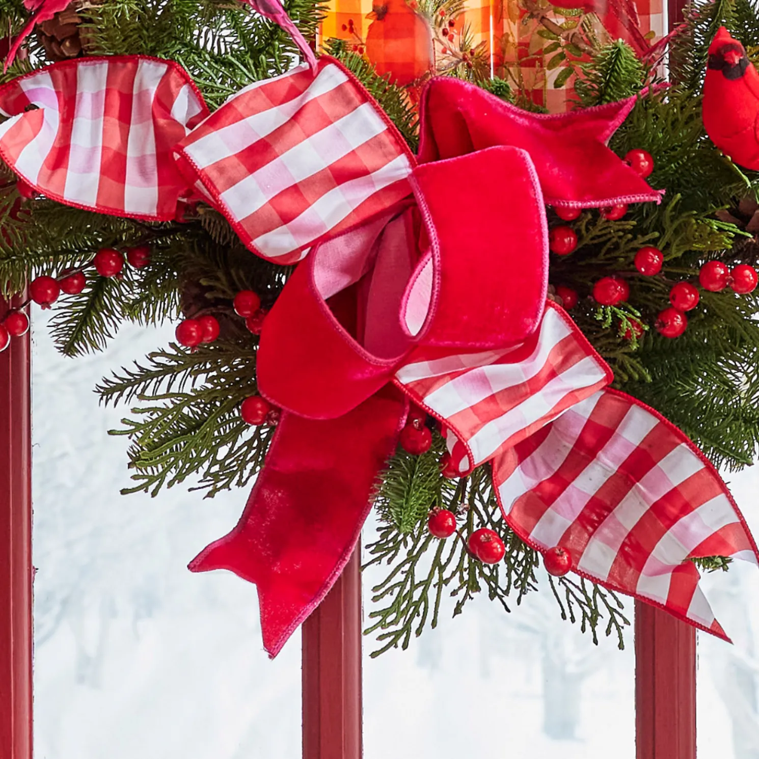 Raz 4" Red and White Gingham Wired Christmas Ribbon R4471788