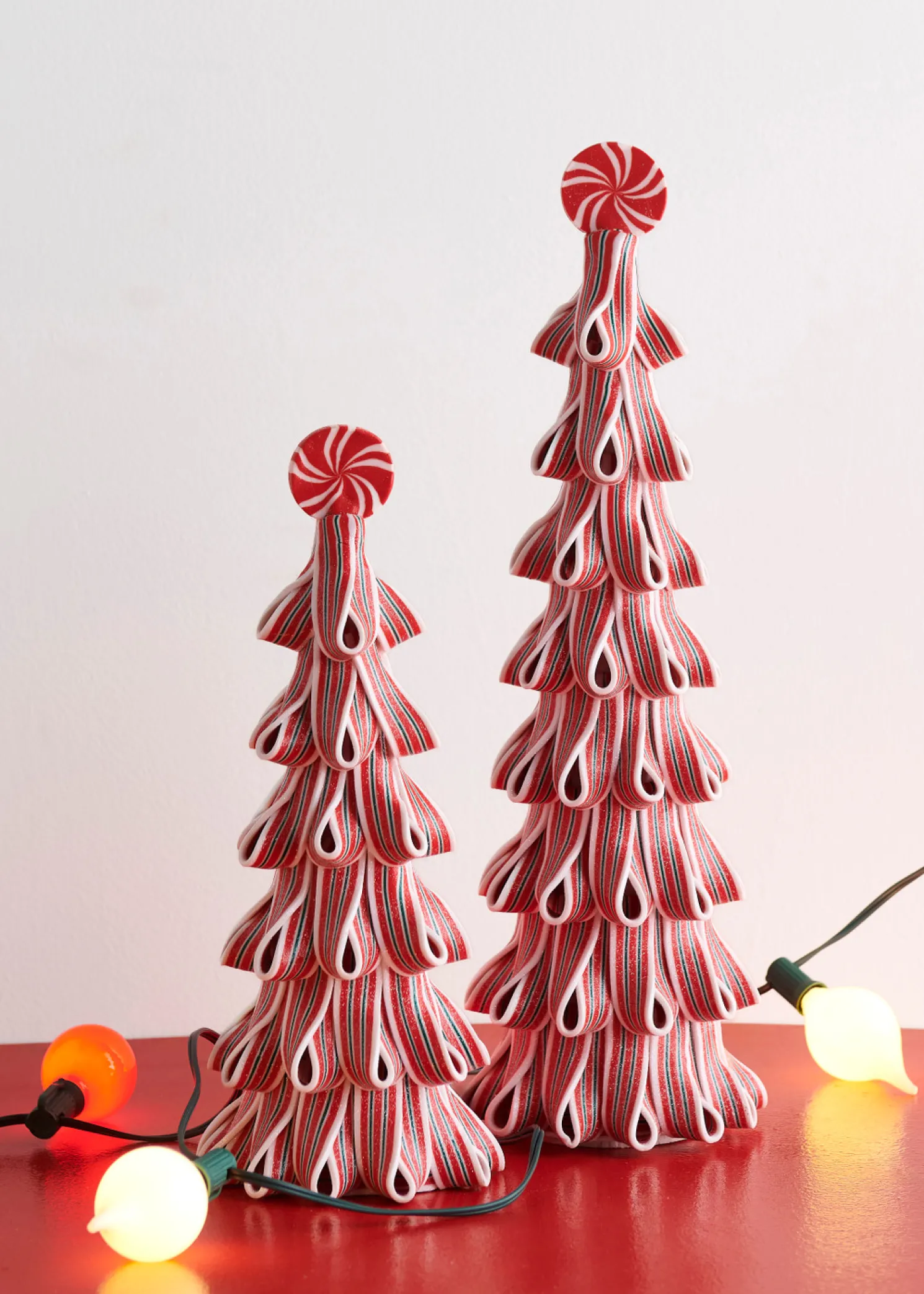 Raz 18" Red and White Ribbon Candy Christmas Trees with Sprinkles Set of 2 4519135