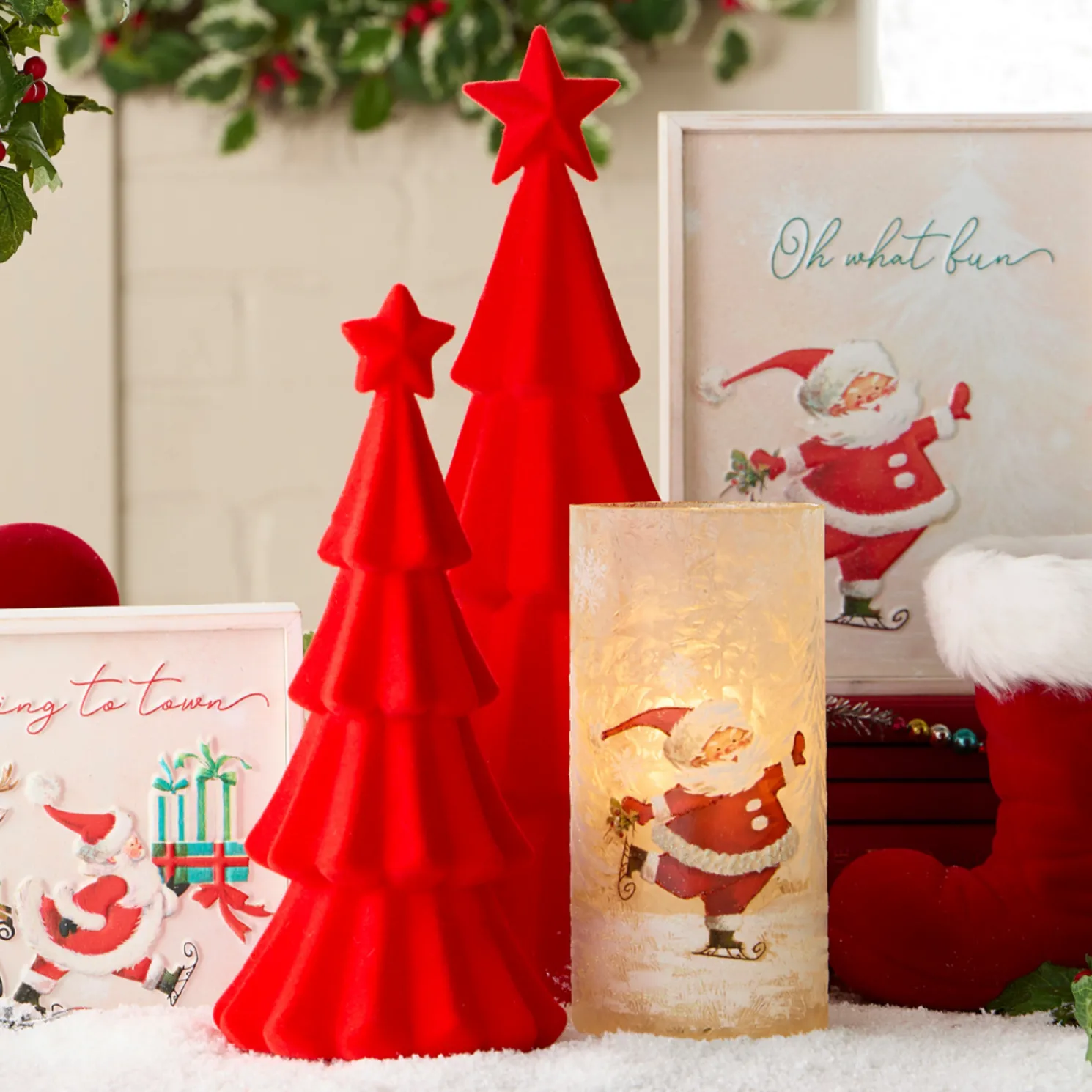 Raz 15.5" Red Flocked Christmas Tree Figures 4540855