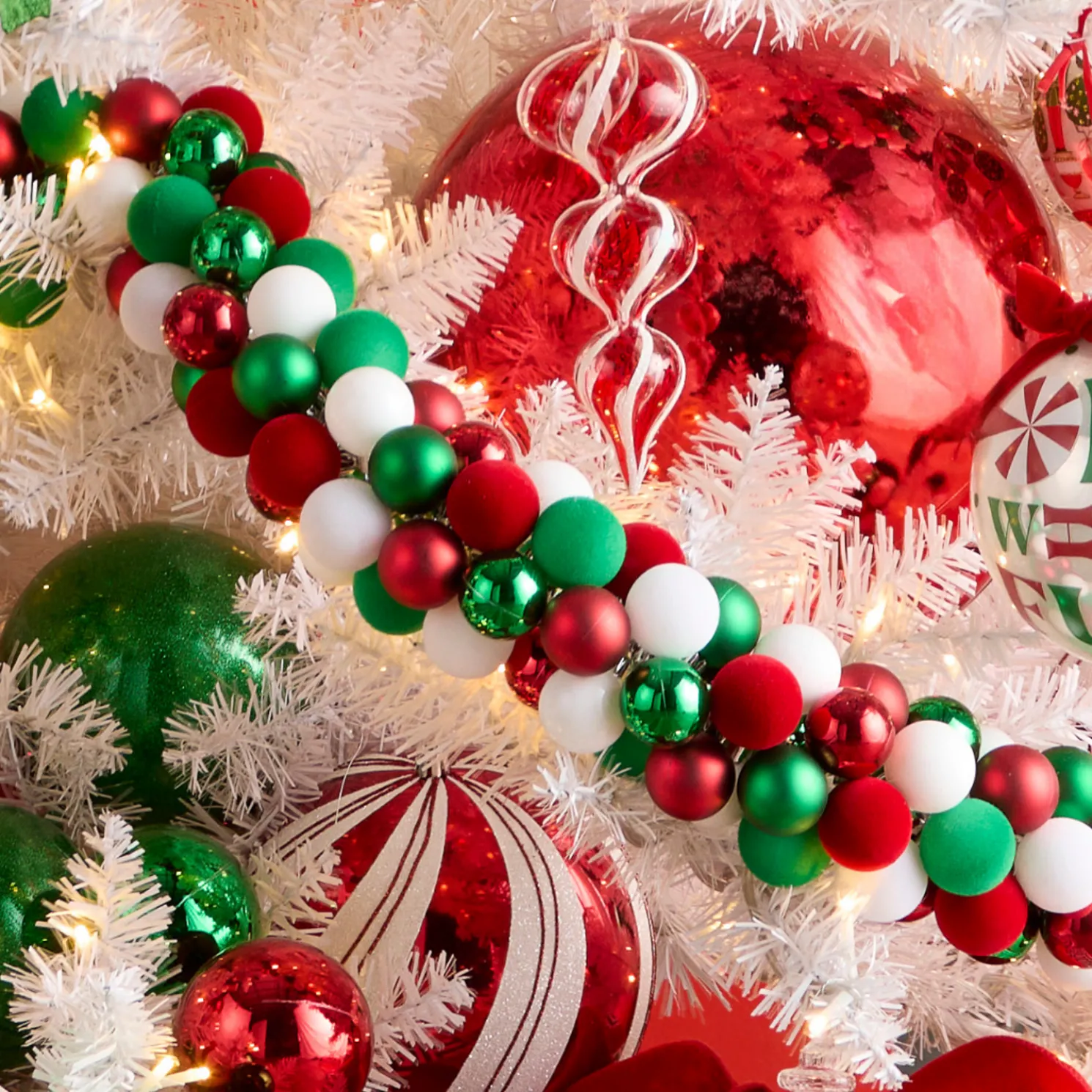 Raz 5' Red, Green, and White Ball Garland G4532821