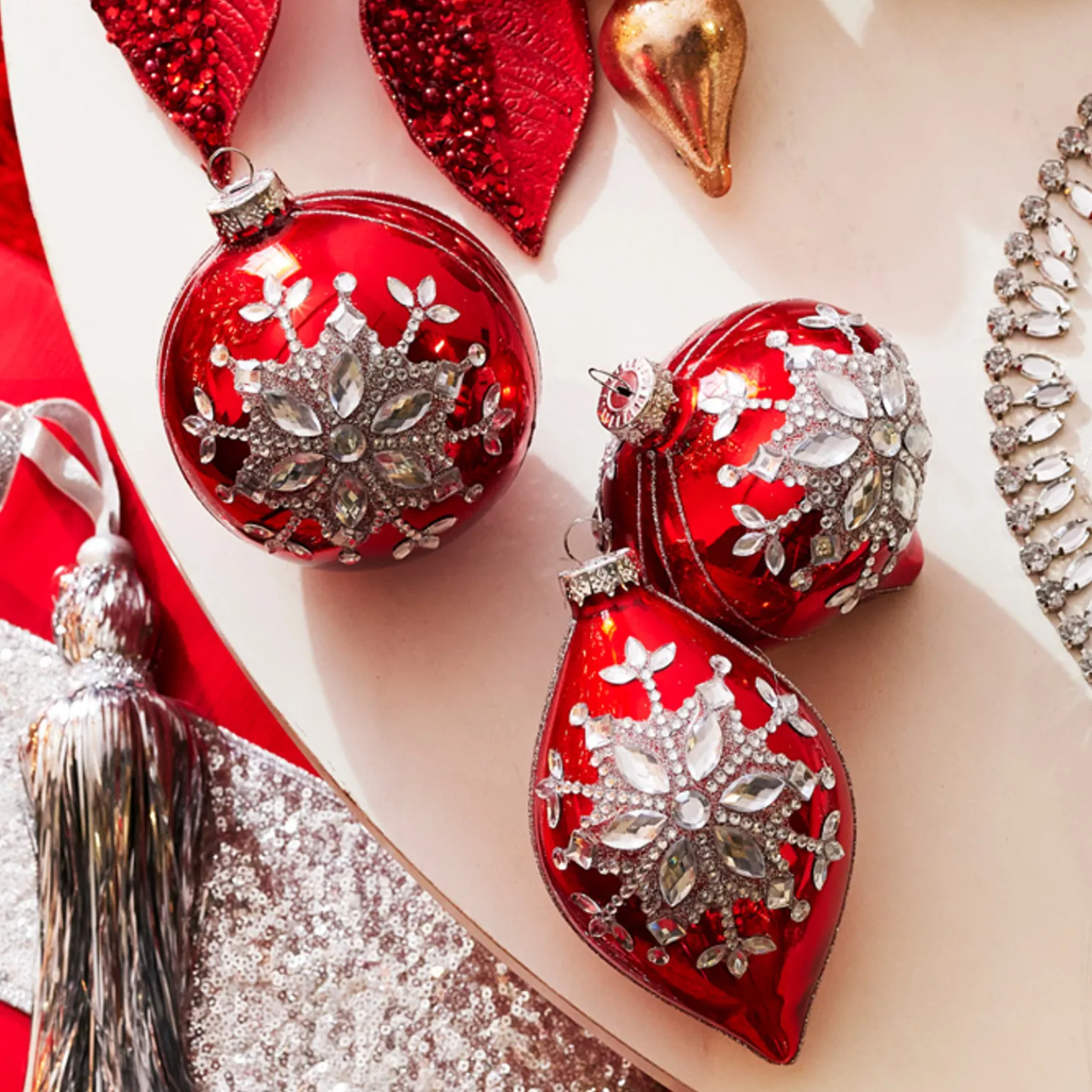 Raz 4" Red Jeweled Snowflake Glass Christmas Ornament 4324540