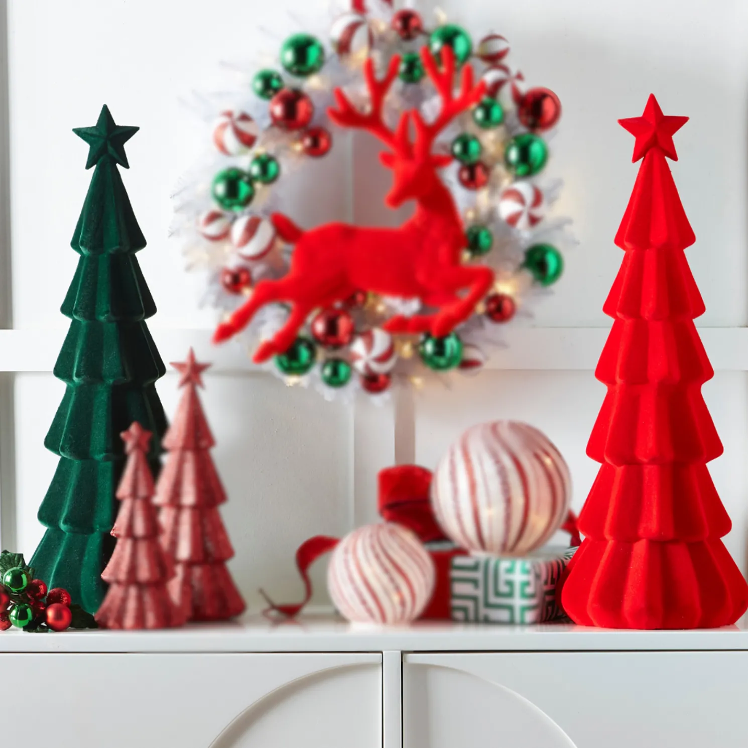 Raz 29.5" Red or Green Flocked Tree Christmas Decoration