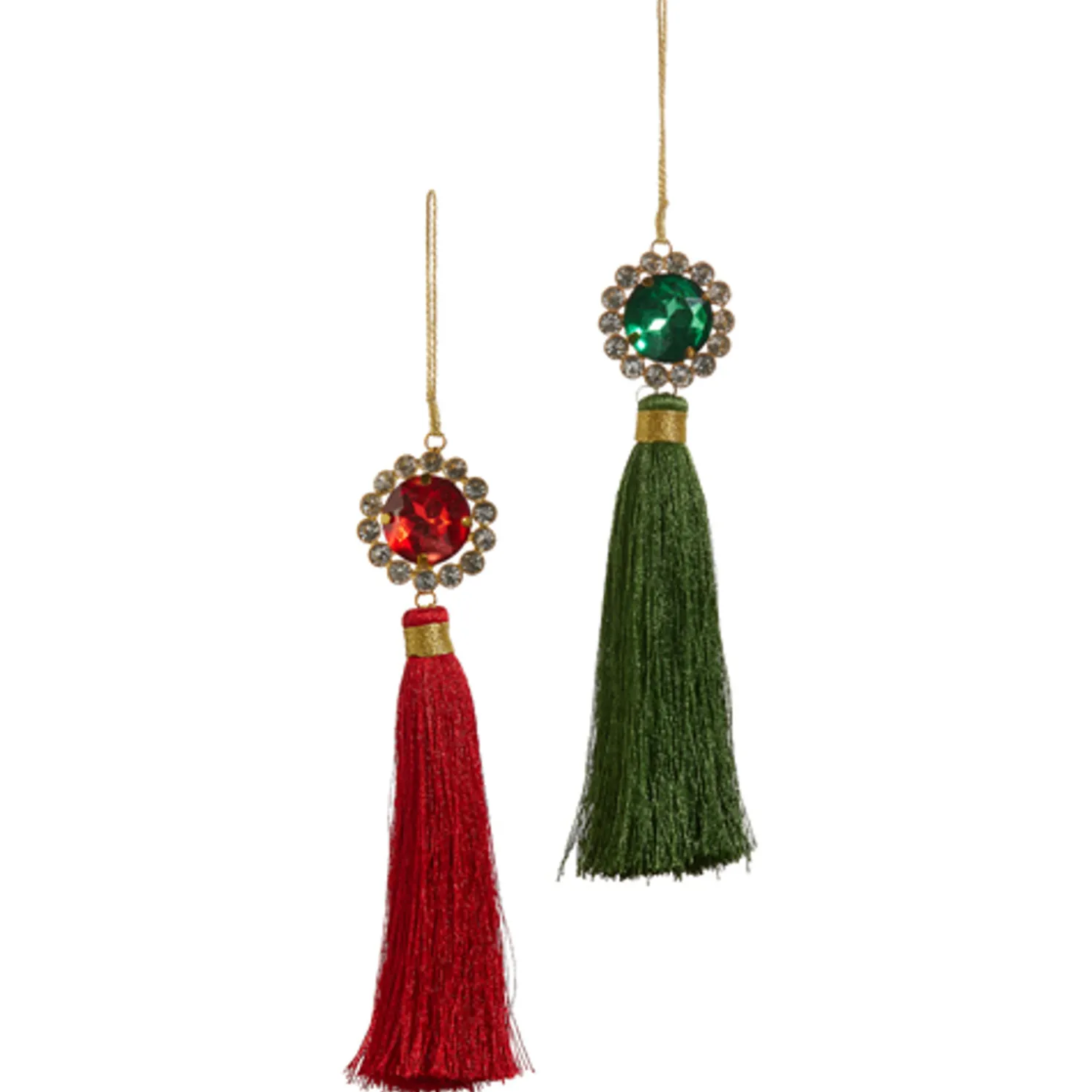 Raz 7.5" Red or Green Jeweled Ball Tassel Christmas Ornament 4427324
