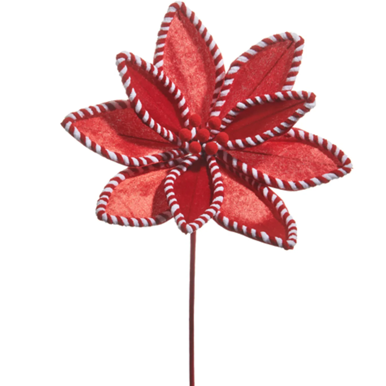 Raz 22" Red Velvet Peppermint Edge Poinsettia Christmas Tree Pick F4531019