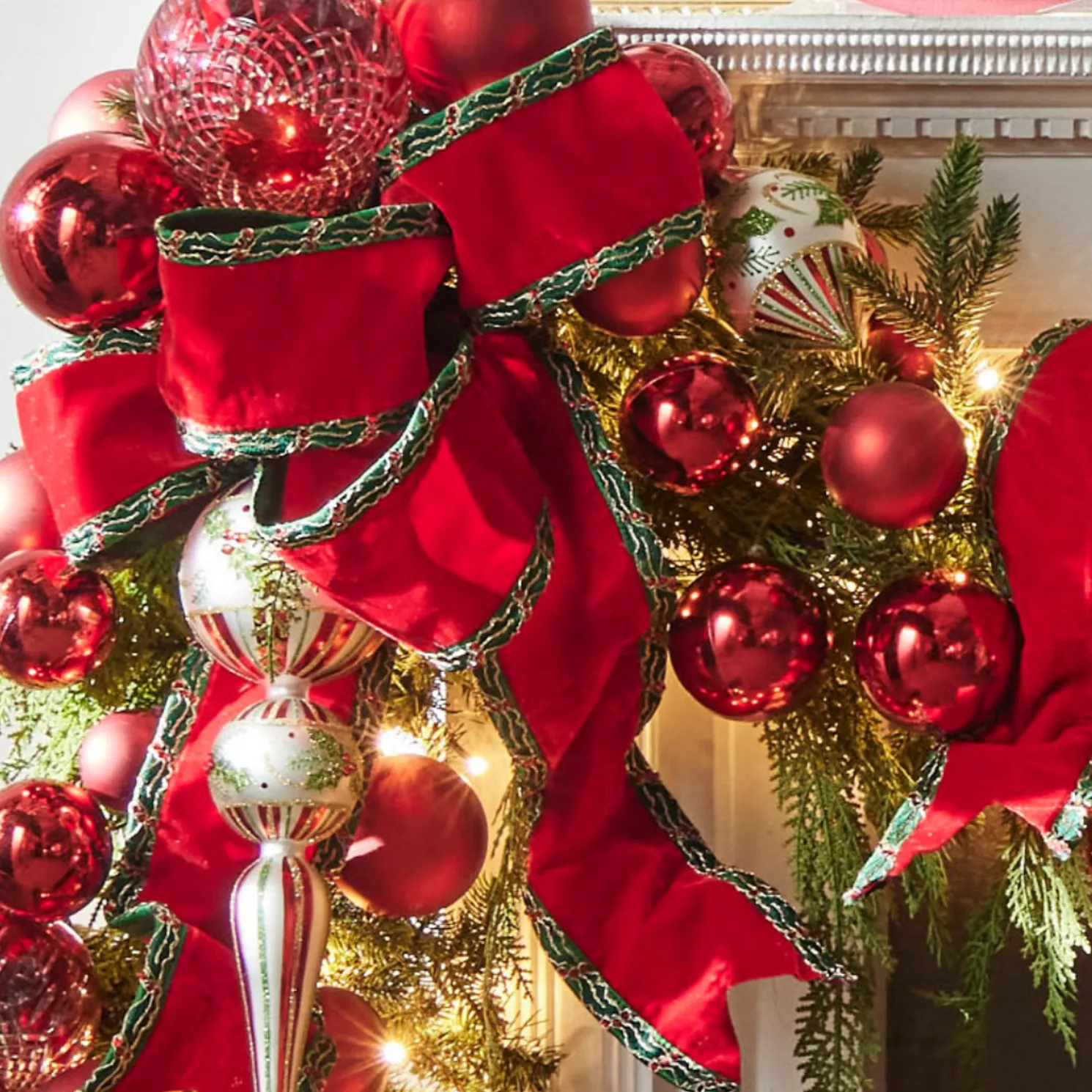 Raz 4" Red Velvet with Holly Trim Wired Christmas Ribbon R4471765