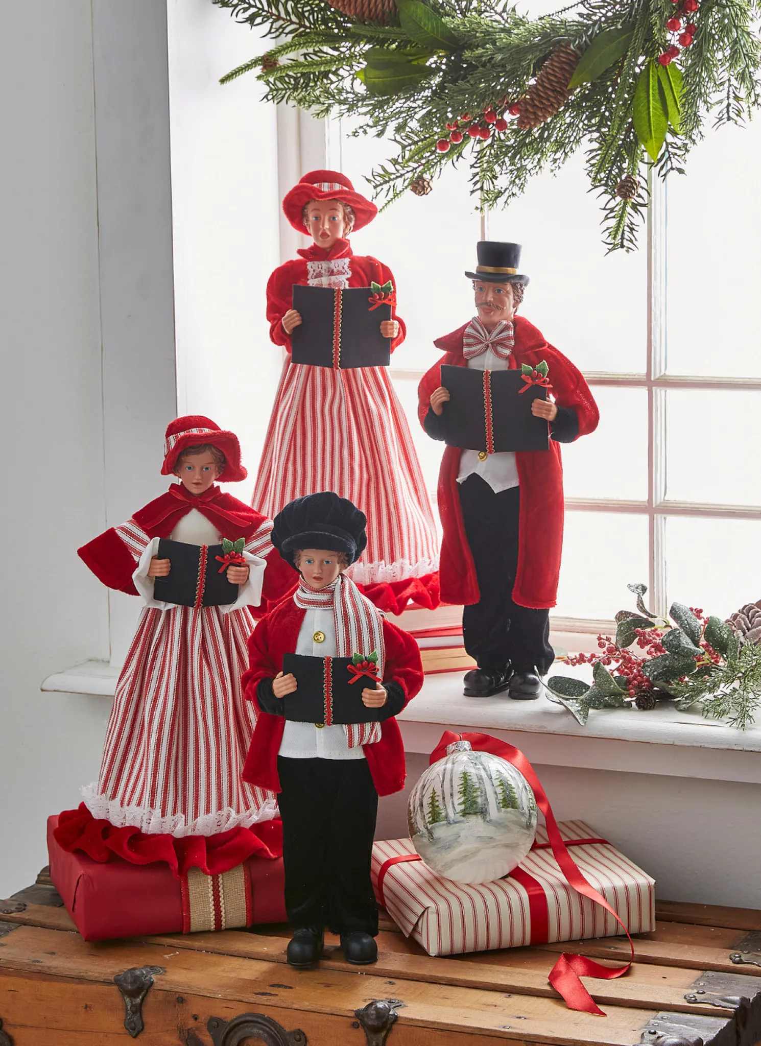 Raz 17.75" Red, White, and Black Carolers Family Christmas Decoration 4322101