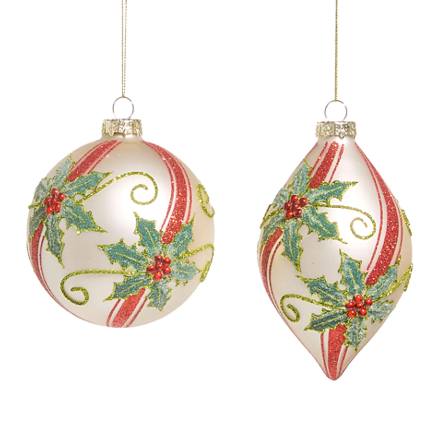 Raz 4" Red with Green Holly Glass Christmas Ornament 4524920