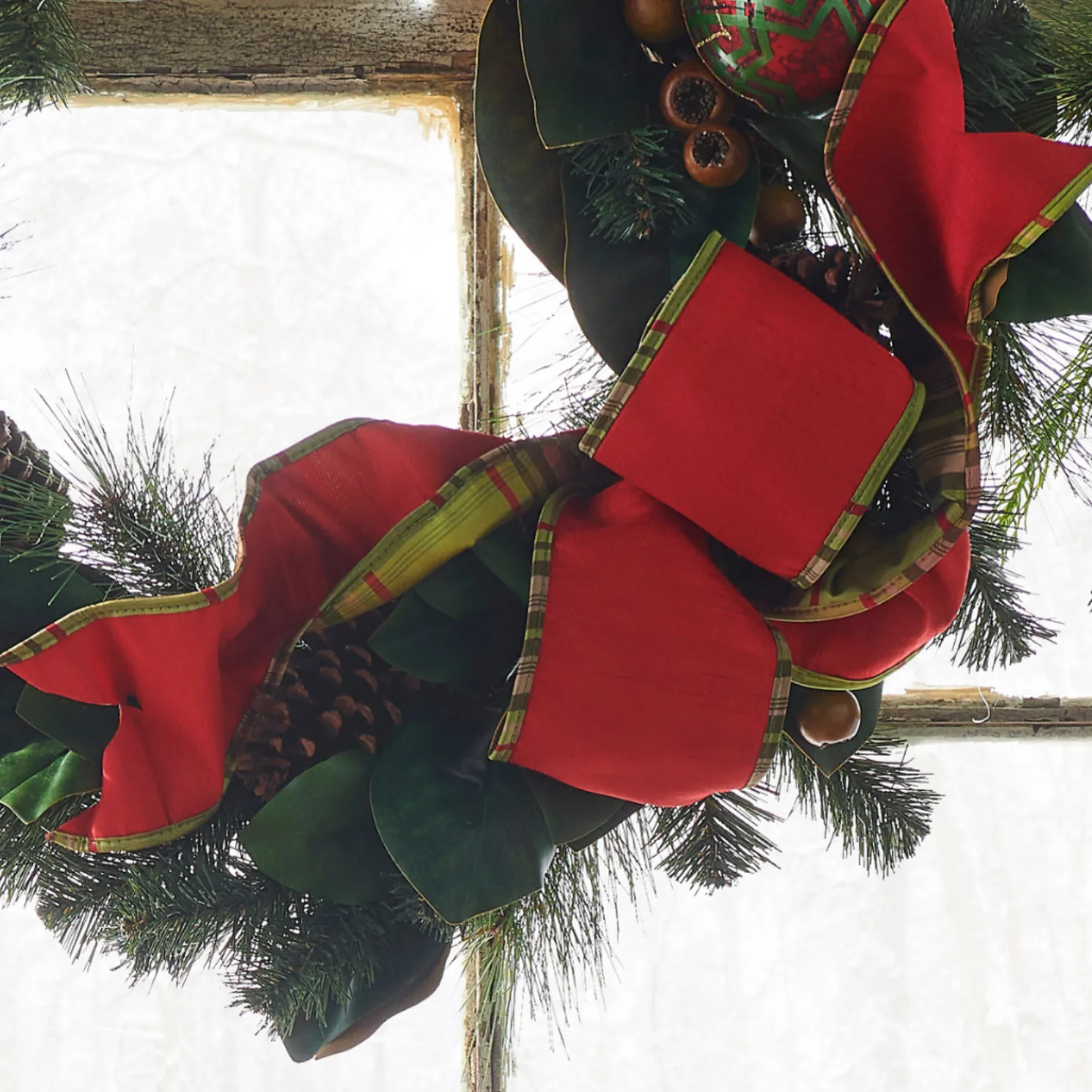 Raz 4" Red with Plaid Back Wired Christmas Ribbon R4527753