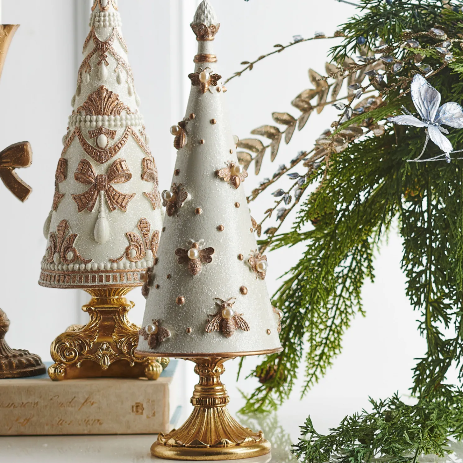 Raz 15.5" Regal Bee Embellished Cone Christmas Tree Decoration 4510475