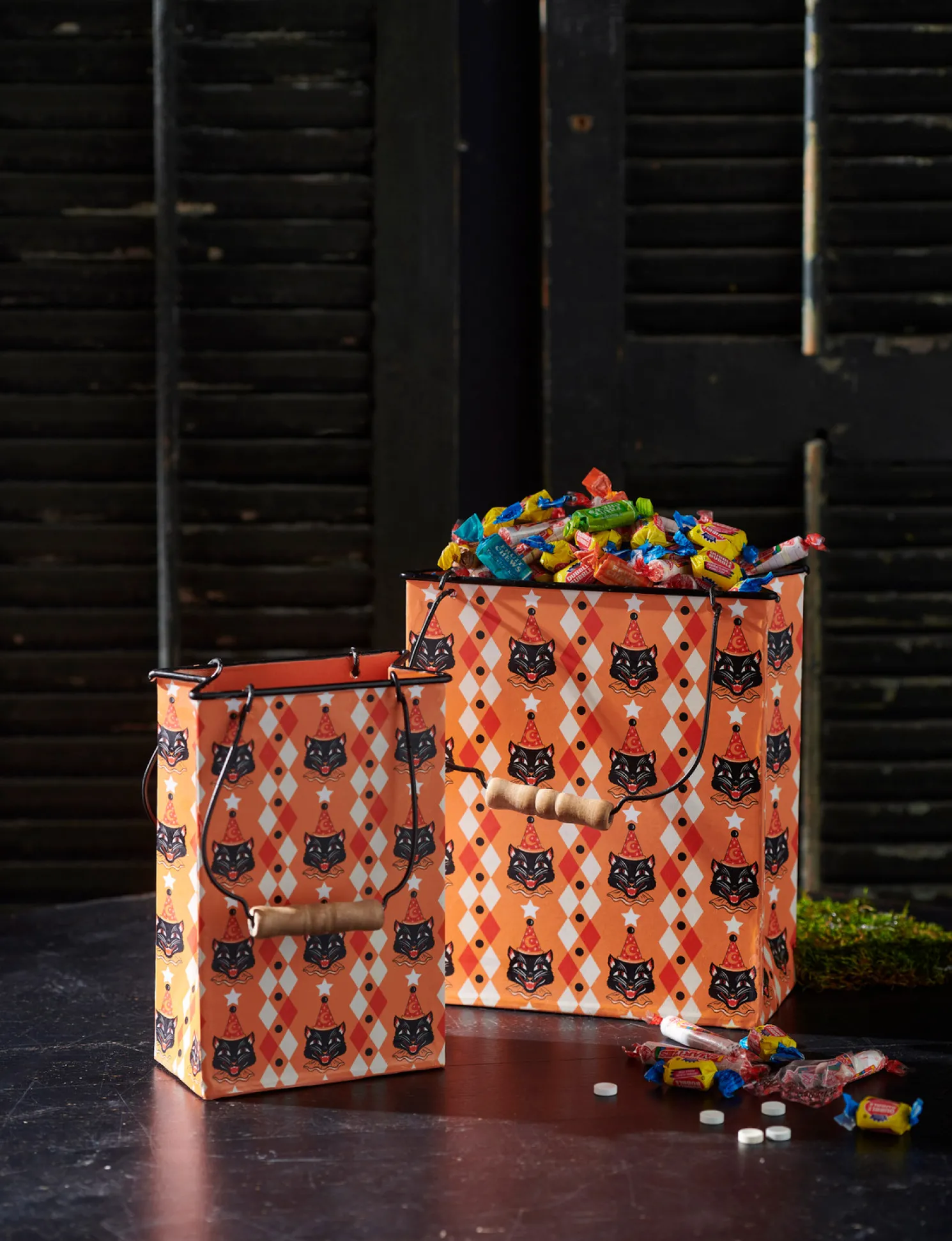 Raz 10" Retro Party Cat Bag Metal Container Halloween Decoration Set 2 4411222