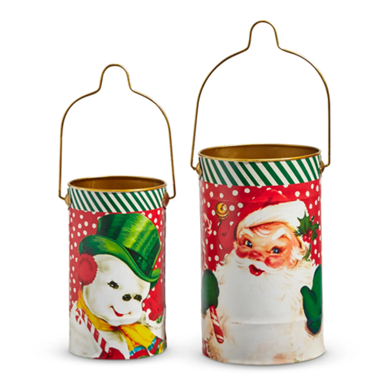 Raz 9.5" Retro Santa and Snowman Christmas Bucket Decorations Set of 2 4411208