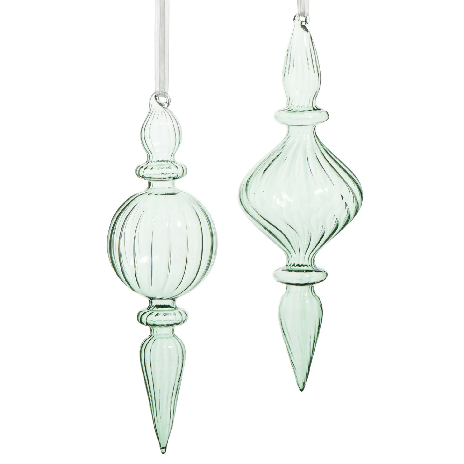 Raz 9.5" Sage Clear Glass Finial Christmas Ornament 4522911