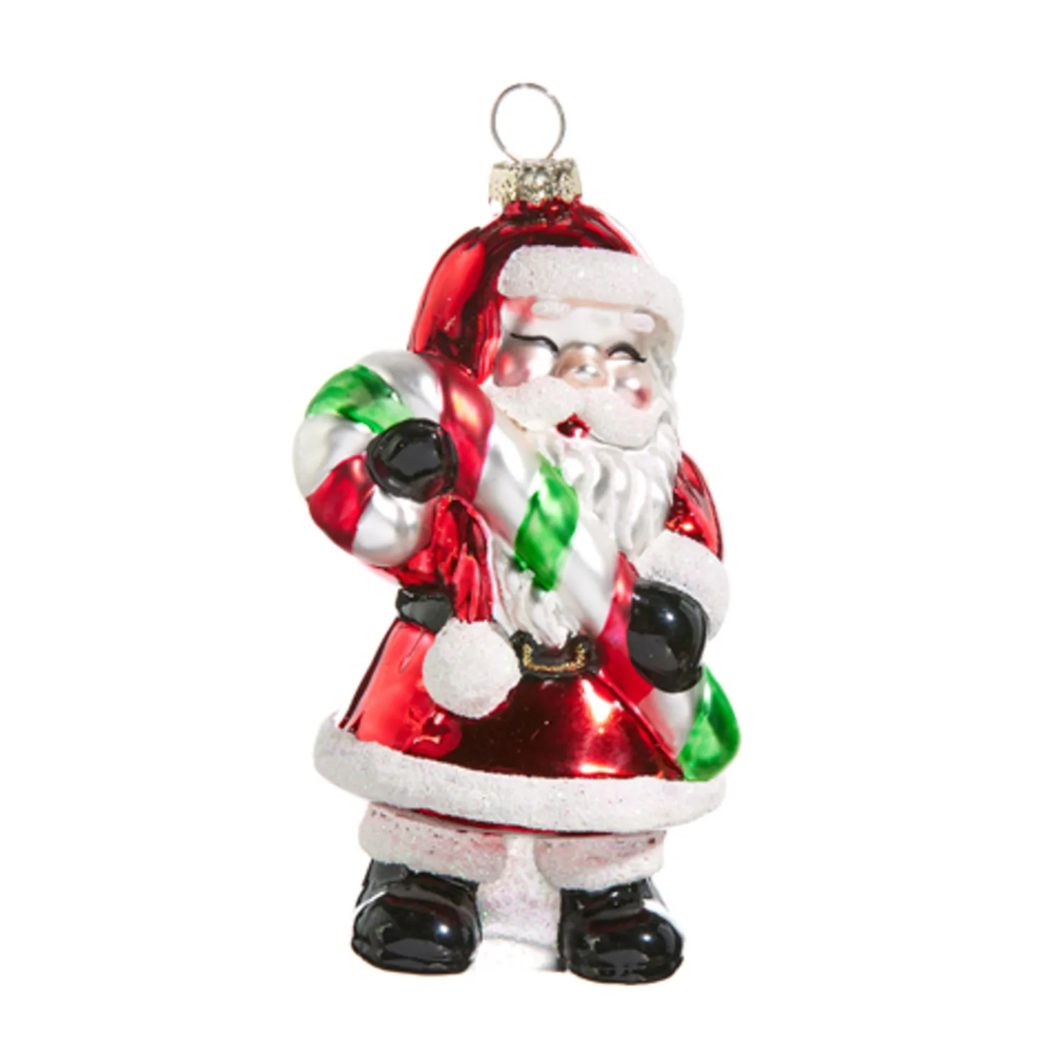 Raz 4.5" Santa with Candy Cane Glass Christmas Ornament 4424652